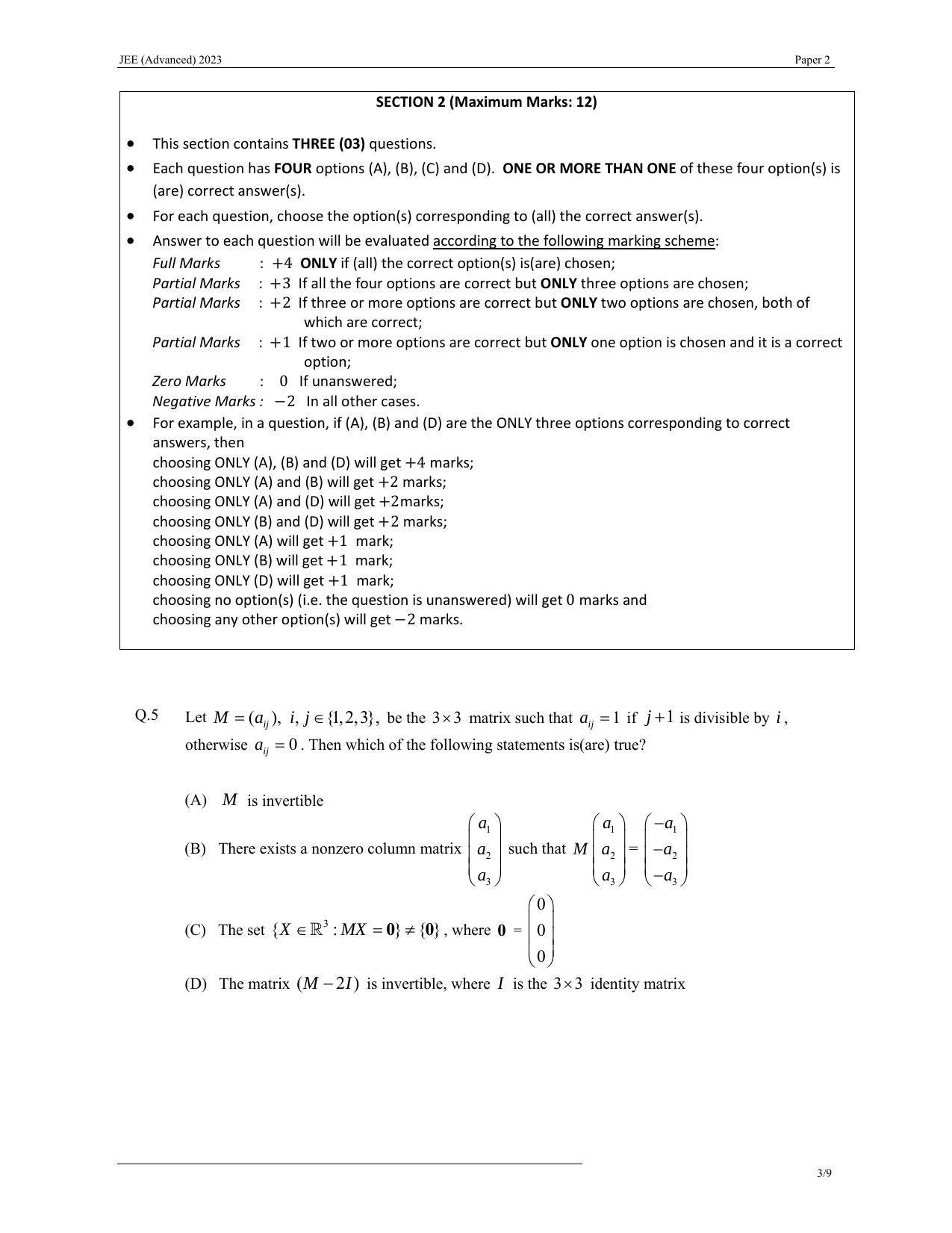 JEE (Advanced) 2023 Paper II - Mathematics Answer Key - Page 3