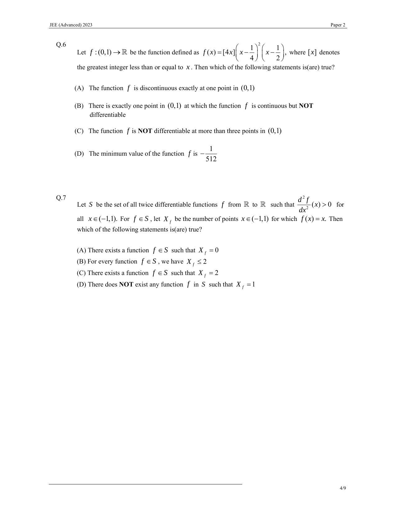 JEE (Advanced) 2023 Paper II - Mathematics Answer Key - Page 4
