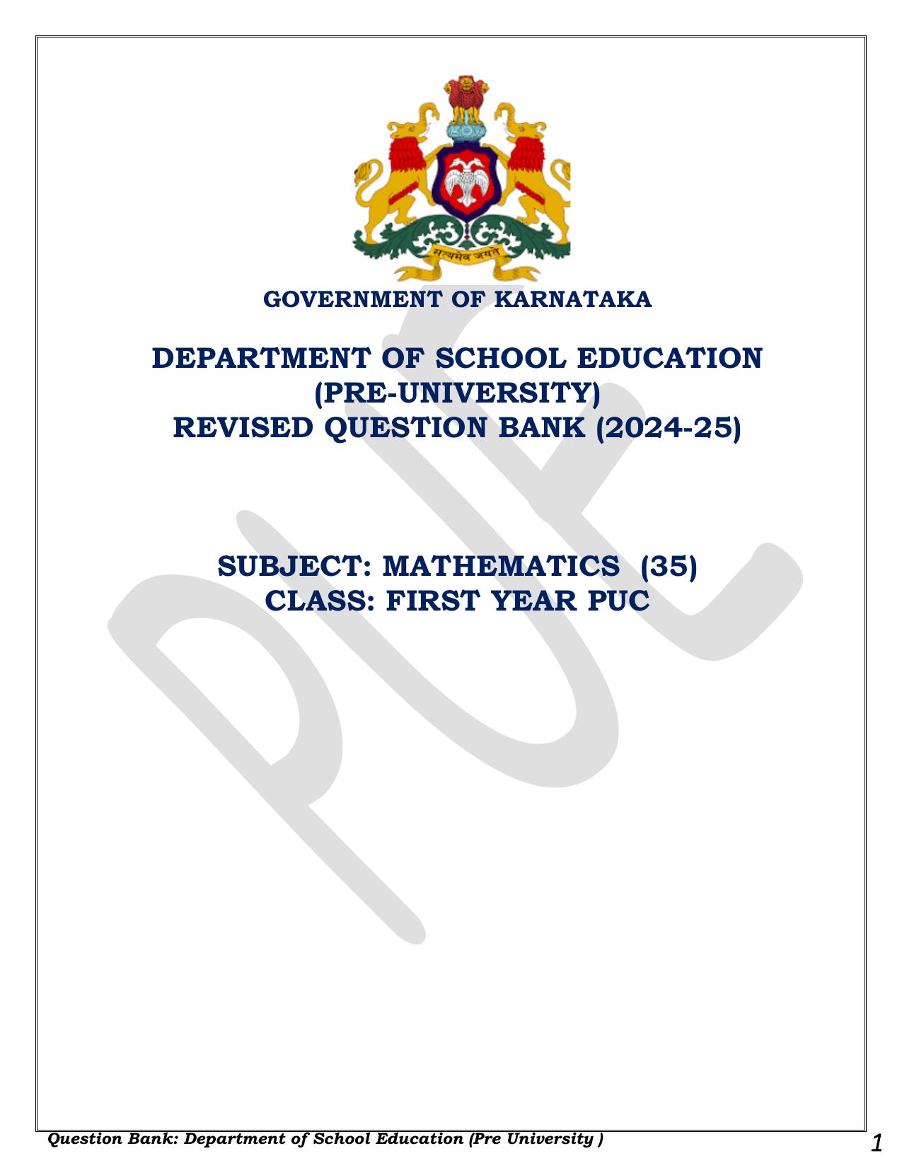Karnataka 1st PUC Question Bank 2025 - Maths - Page 1