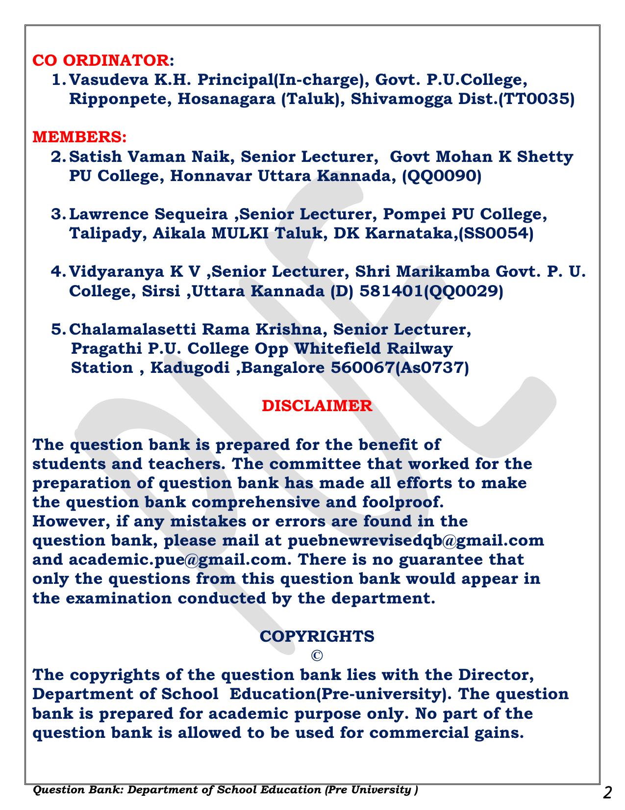 Karnataka 1st PUC Question Bank 2025 - Maths - Page 2