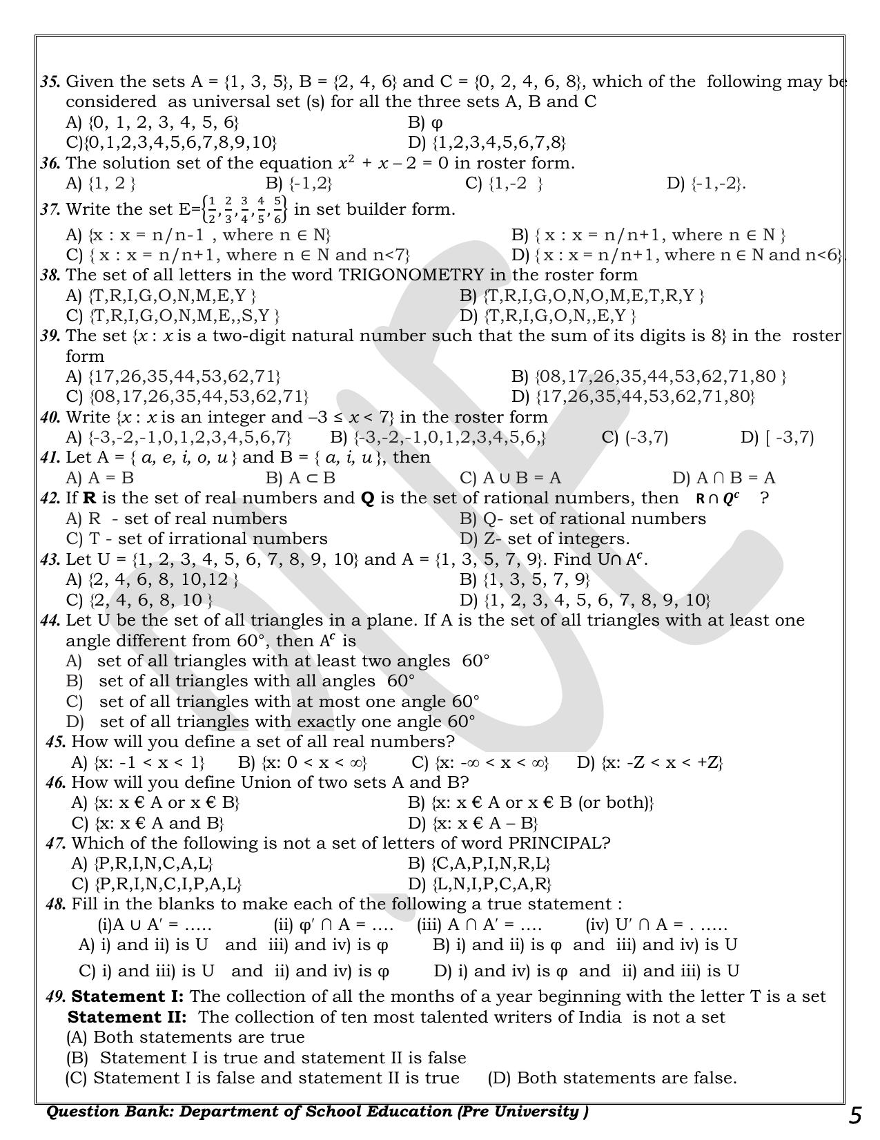 Karnataka 1st PUC Question Bank 2025 - Maths - Page 5