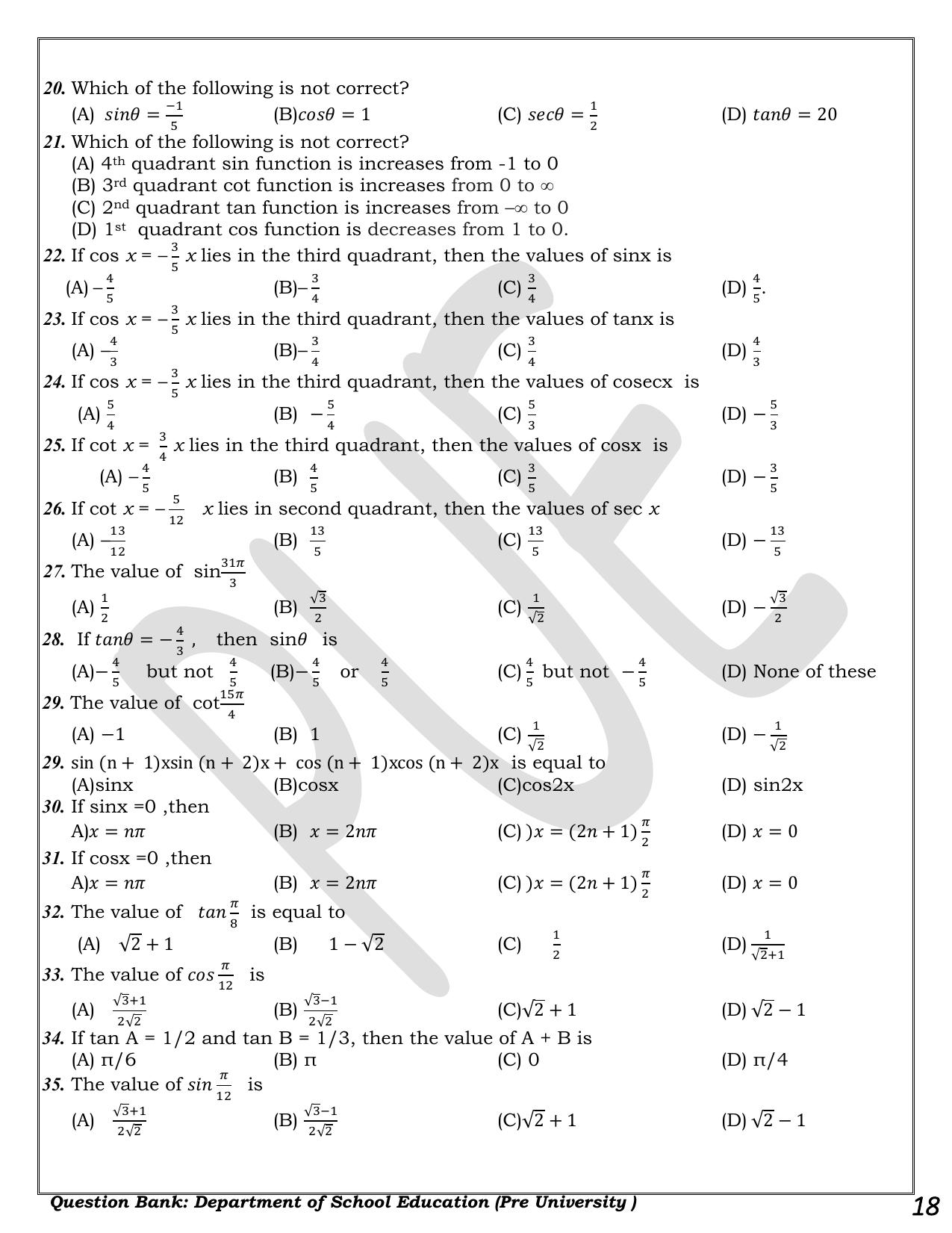 Karnataka 1st PUC Question Bank 2025 - Maths - Page 18