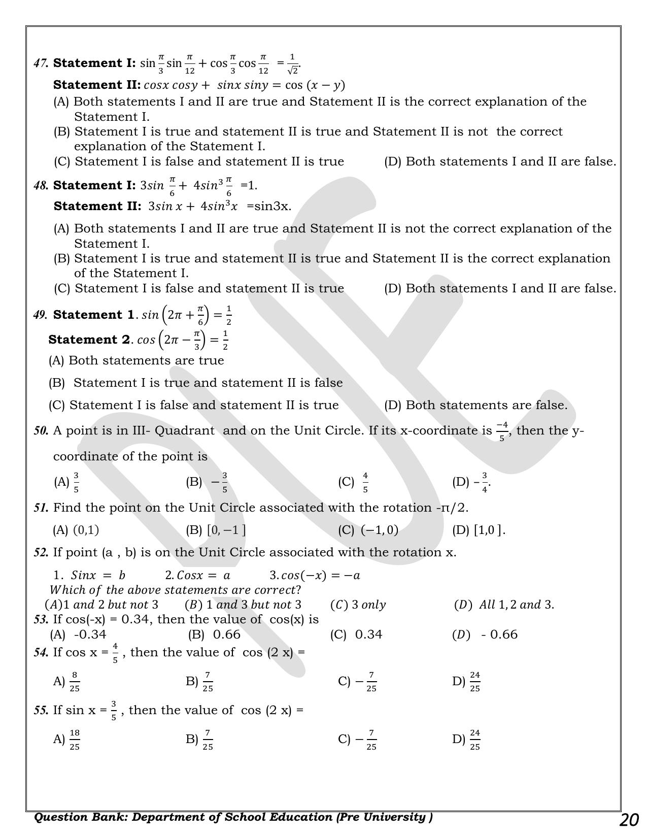 Karnataka 1st PUC Question Bank 2025 - Maths - Page 20