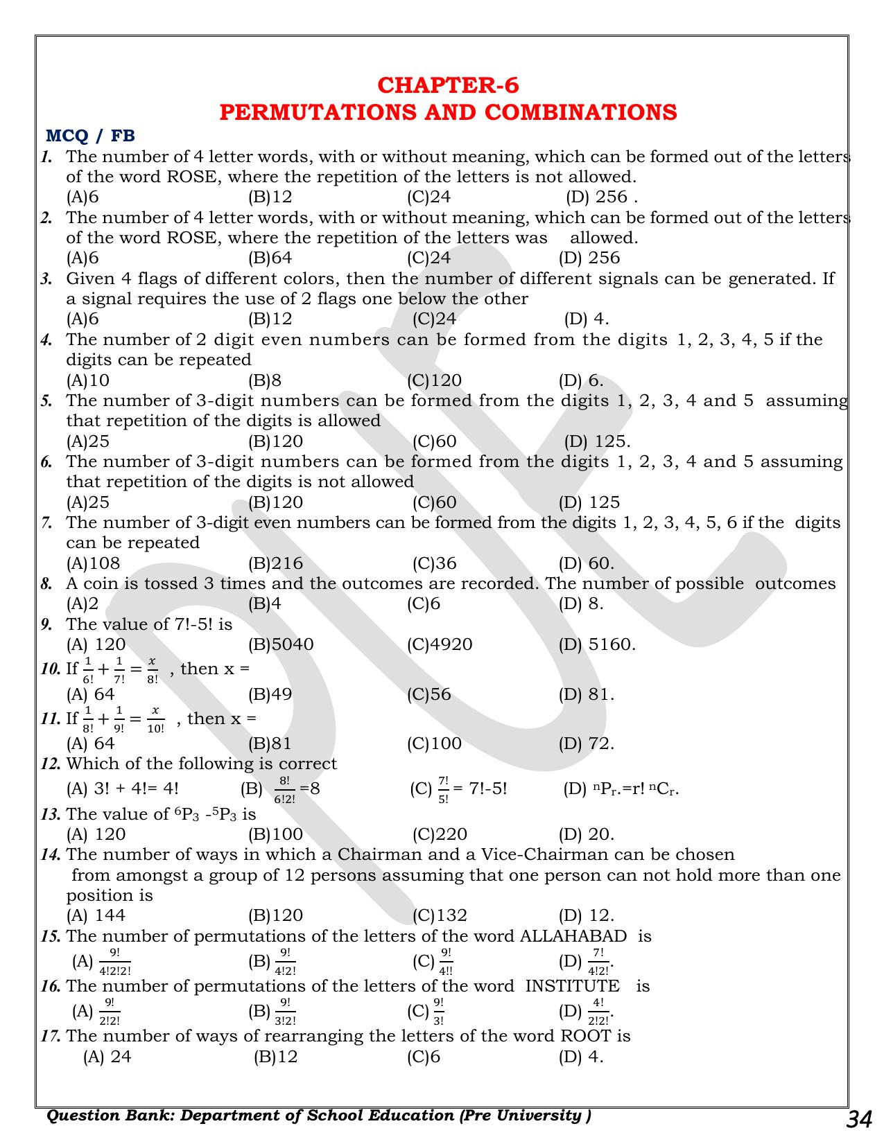 Karnataka 1st PUC Question Bank 2025 - Maths - Page 34