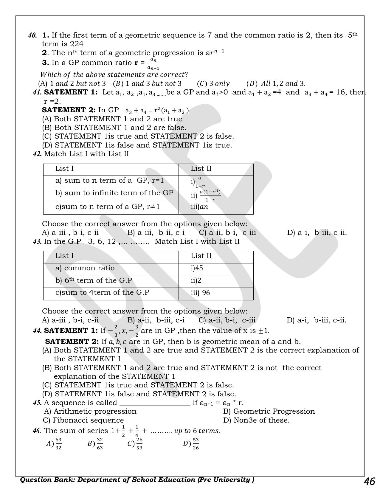Karnataka 1st PUC Question Bank 2025 - Maths - Page 46