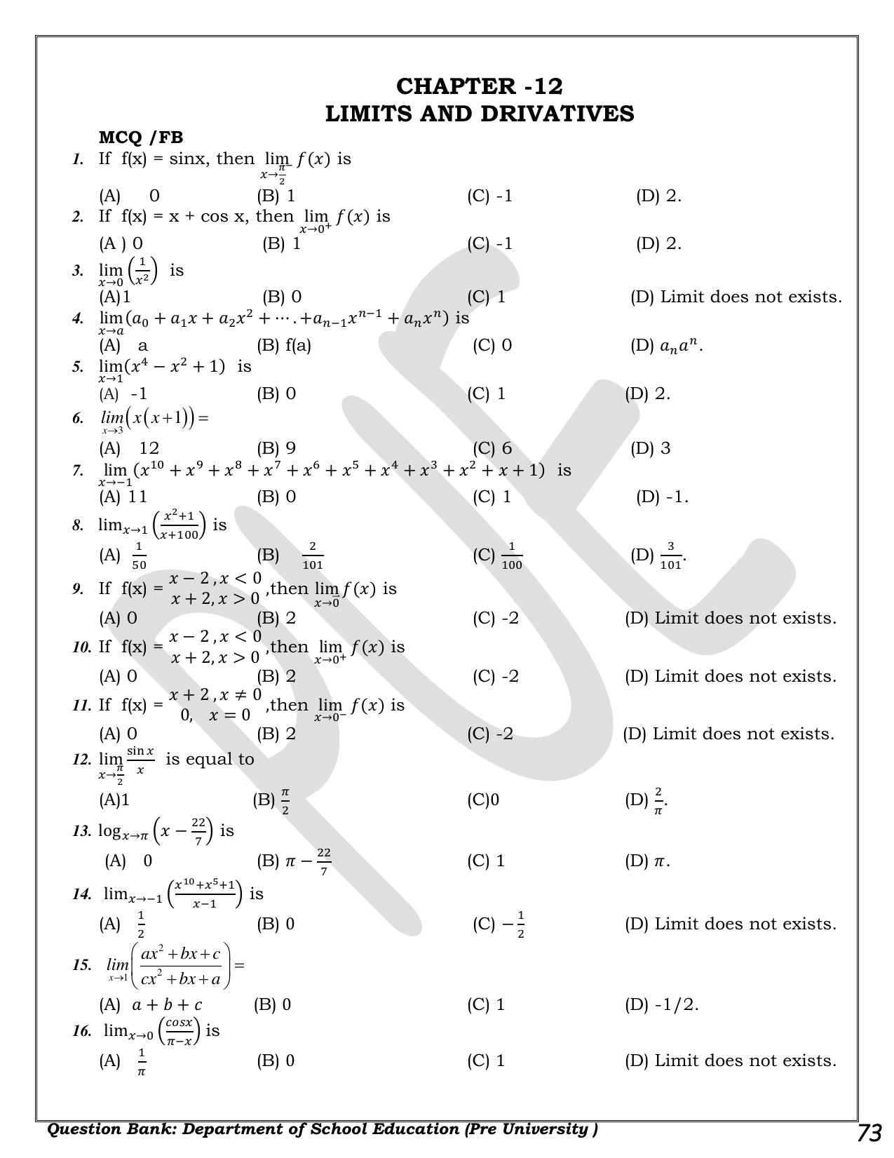 Karnataka 1st PUC Question Bank 2025 - Maths - Page 73