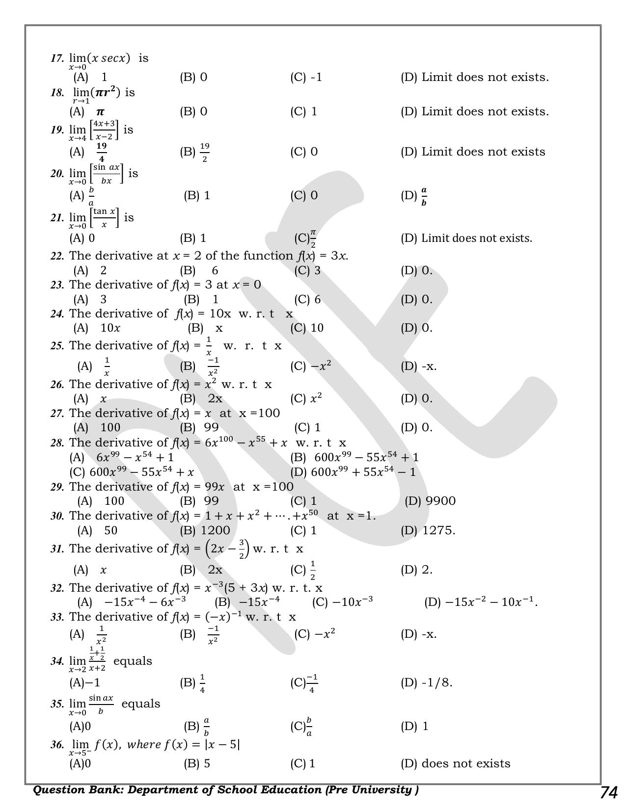 Karnataka 1st PUC Question Bank 2025 - Maths - Page 74