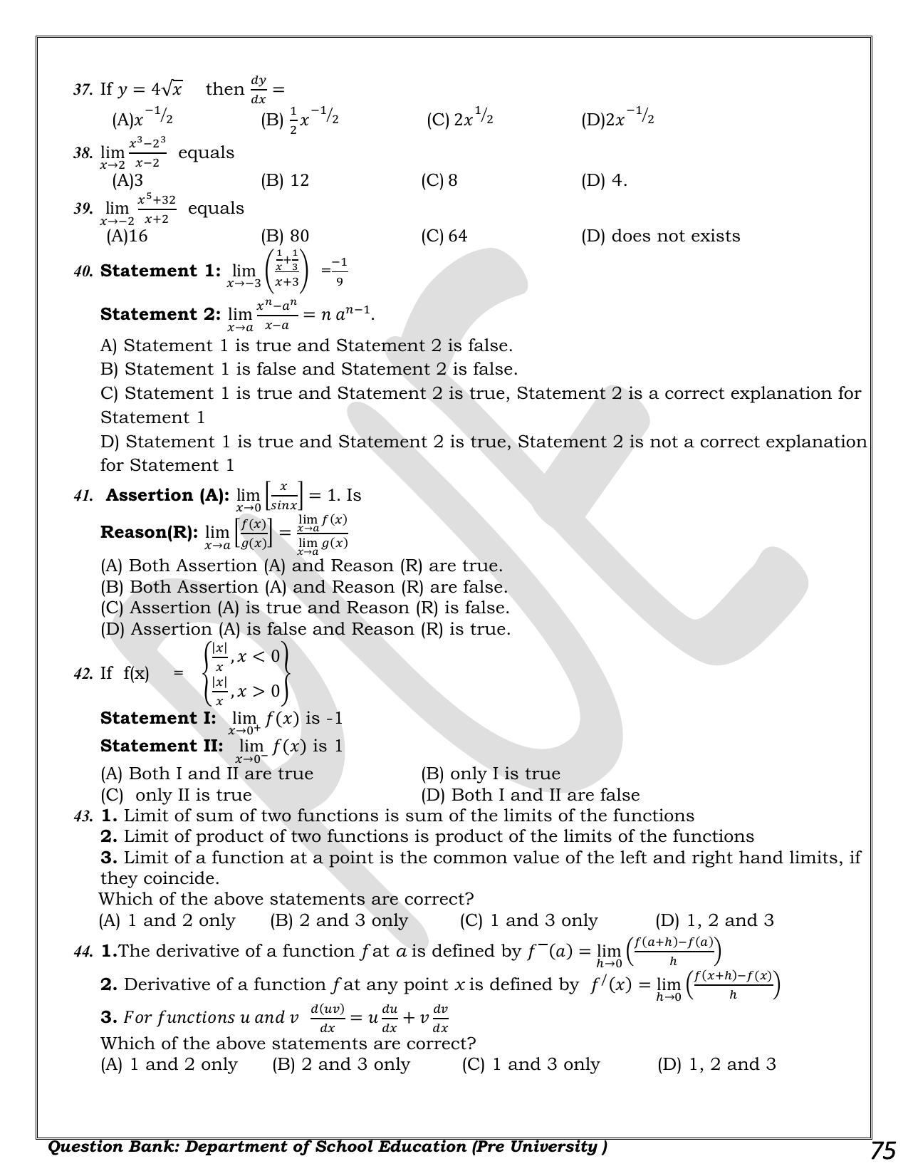 Karnataka 1st PUC Question Bank 2025 - Maths - Page 75