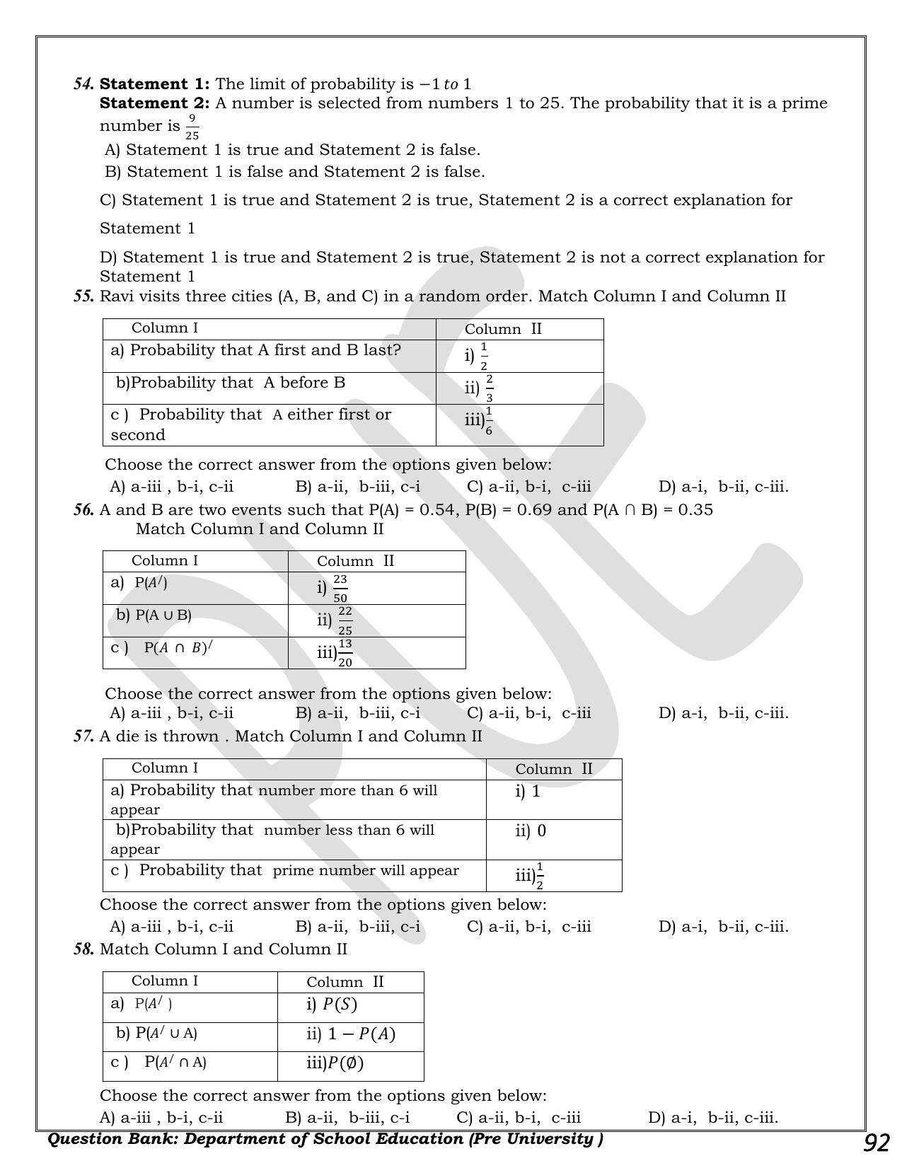 Karnataka 1st PUC Question Bank 2025 - Maths - Page 92