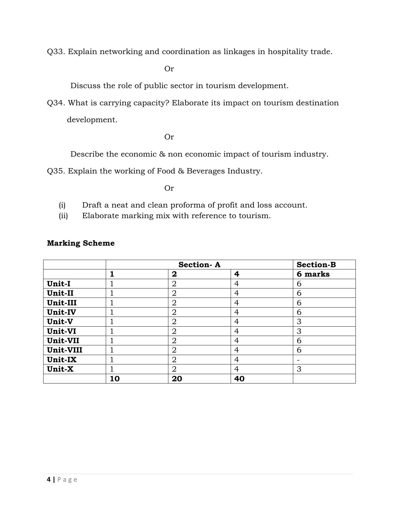 JKBOSE Class 12 Tourism and Hotel Management Model Question Paper - Page 4