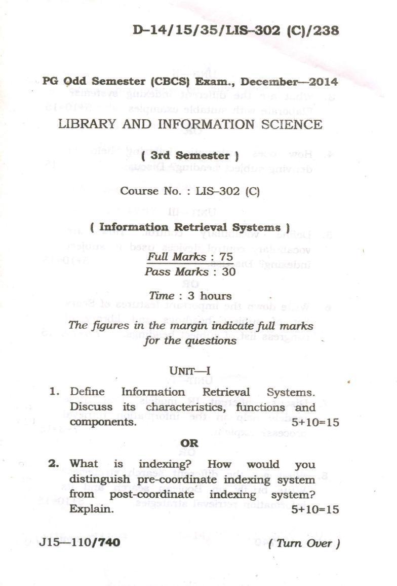 Assam University MLiSc (302) Dec.-2016 Question Paper - Page 5
