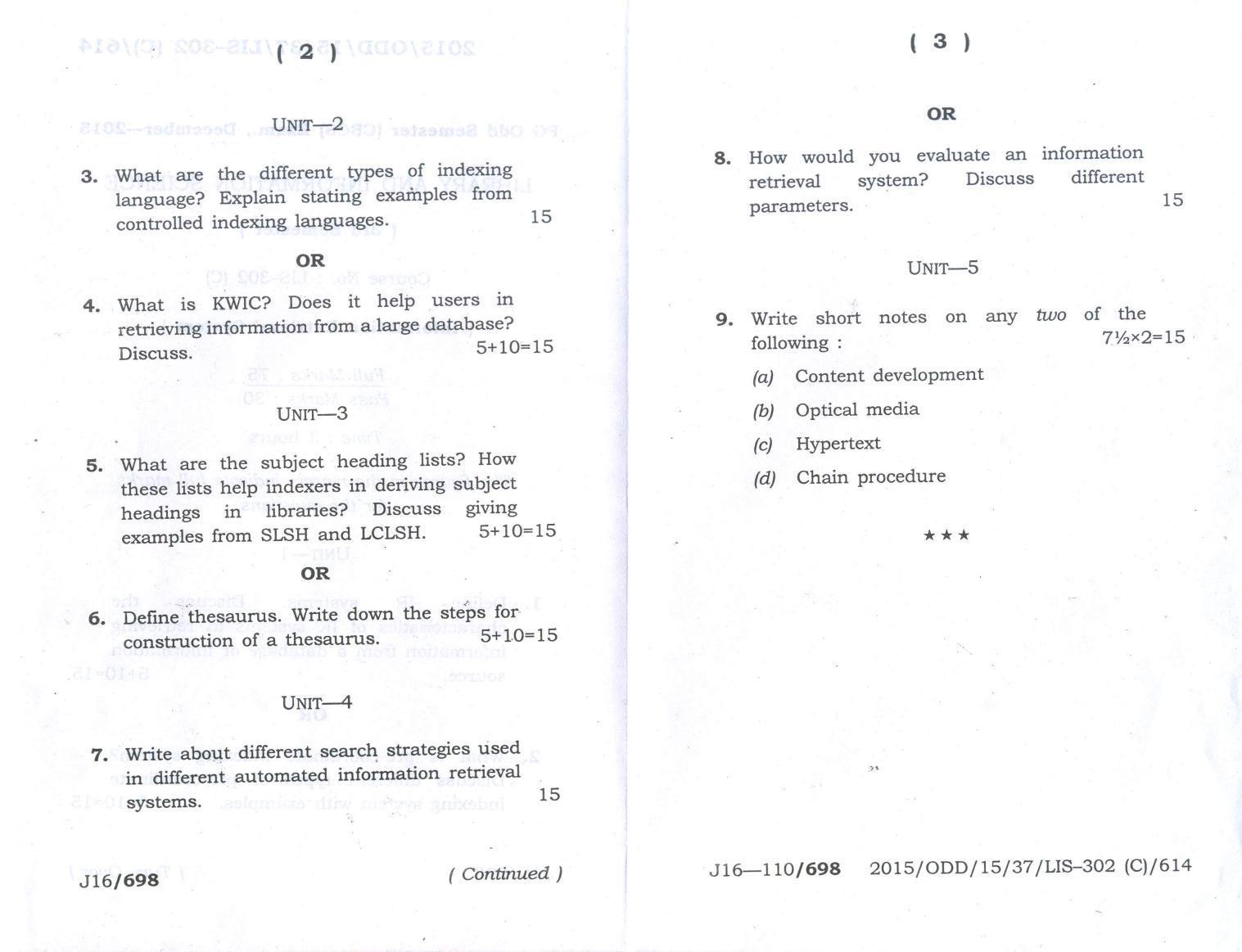 Assam University MLiSc (302) Dec.-2016 Question Paper - Page 8