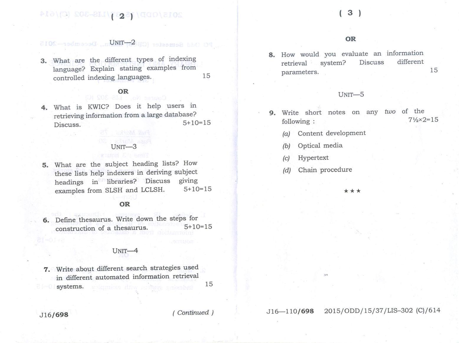 Assam University MLiSc (302) Dec.-2016 Question Paper - Page 10