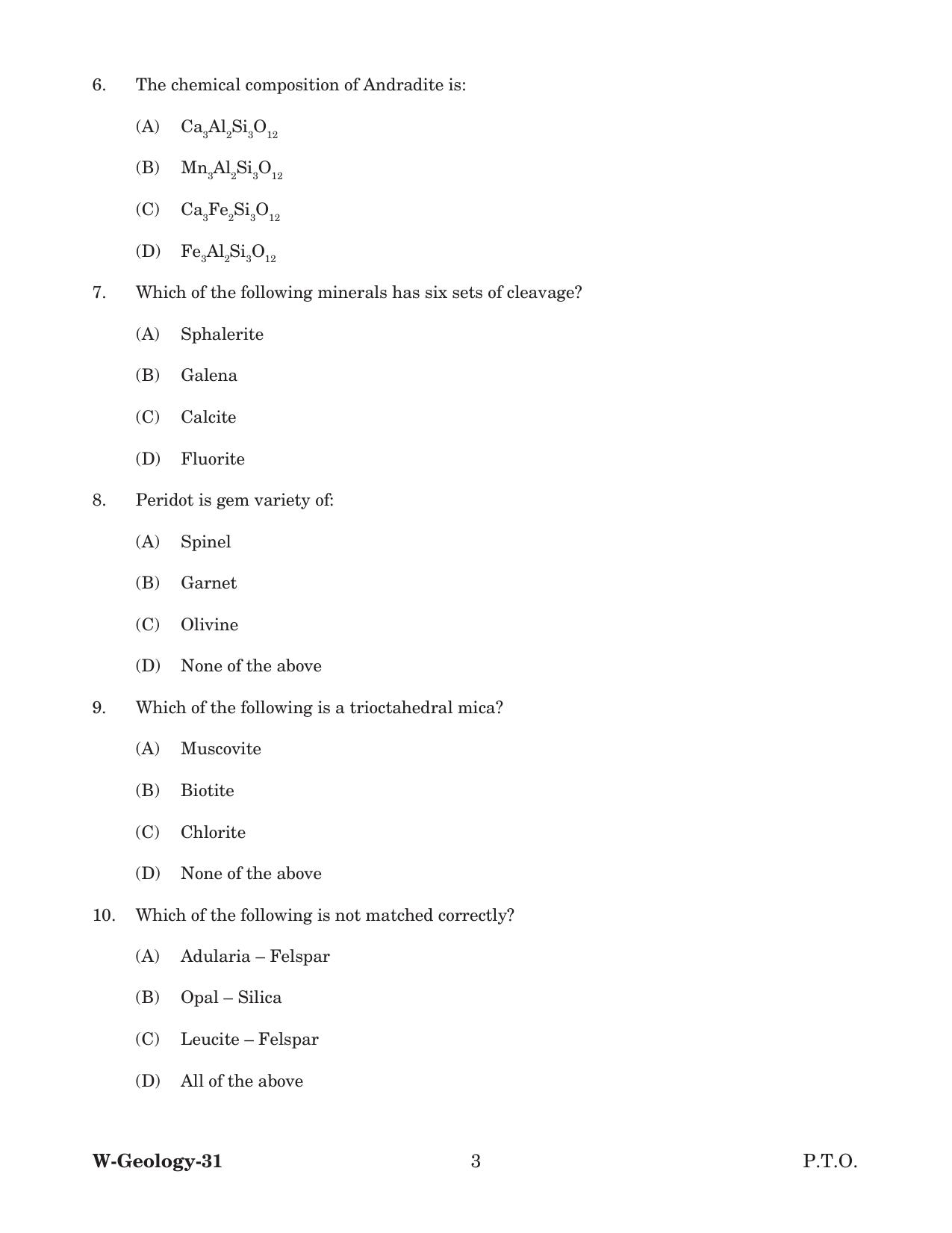 Odisha CPET 2022 GEOLOGY Question Paper - Page 3