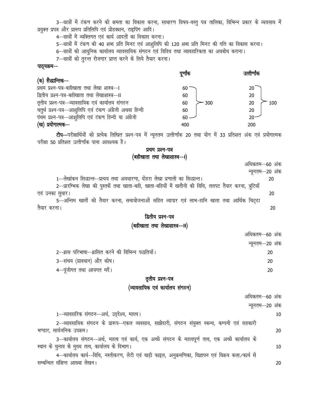 UP Board 11th Syllabus Trade-23 Shorthand & Typewriting Hindi - Page 2