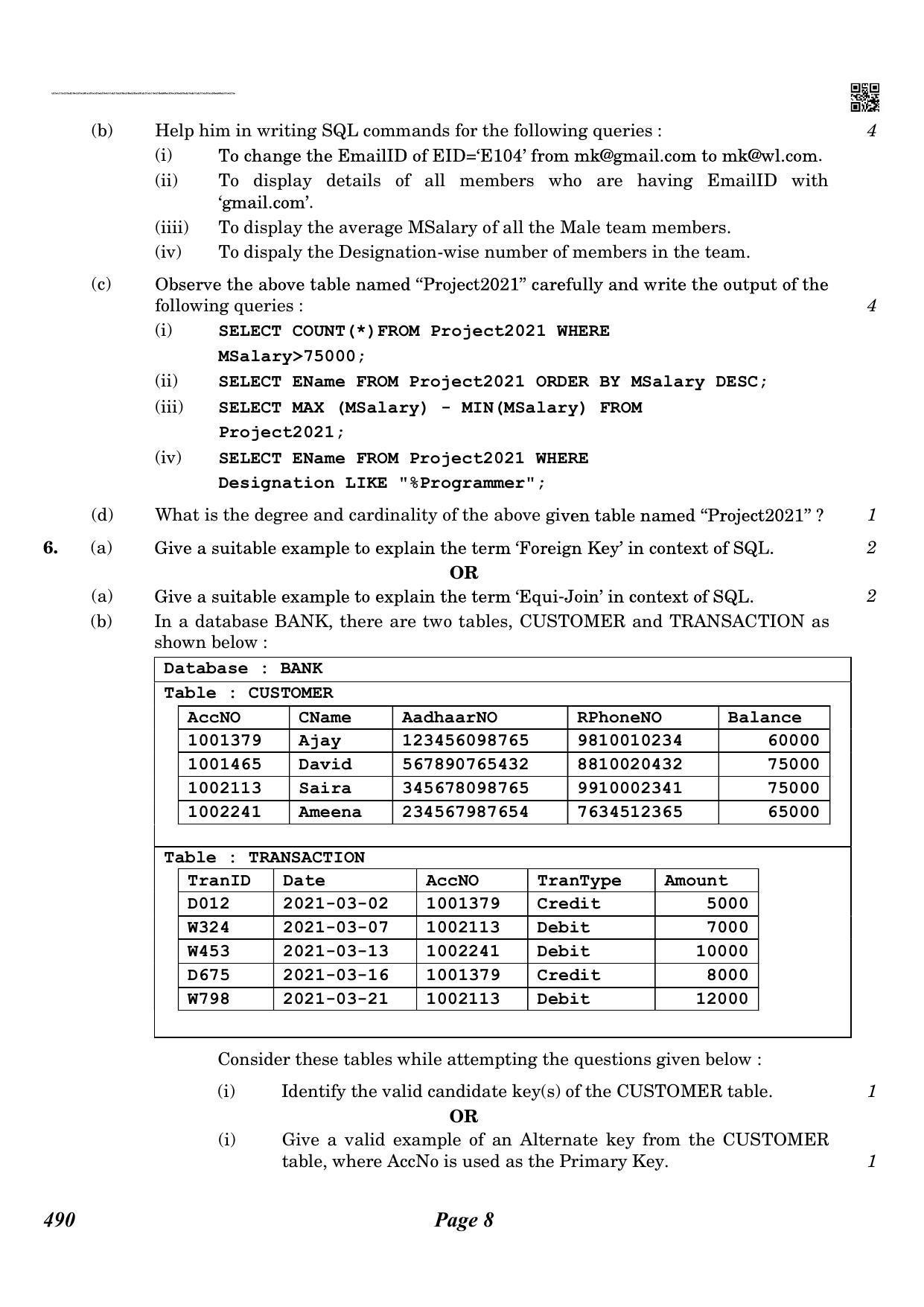 CBSE Class 12 QP_265_informatic_practice_old 2021 Compartment Question Paper - Page 8