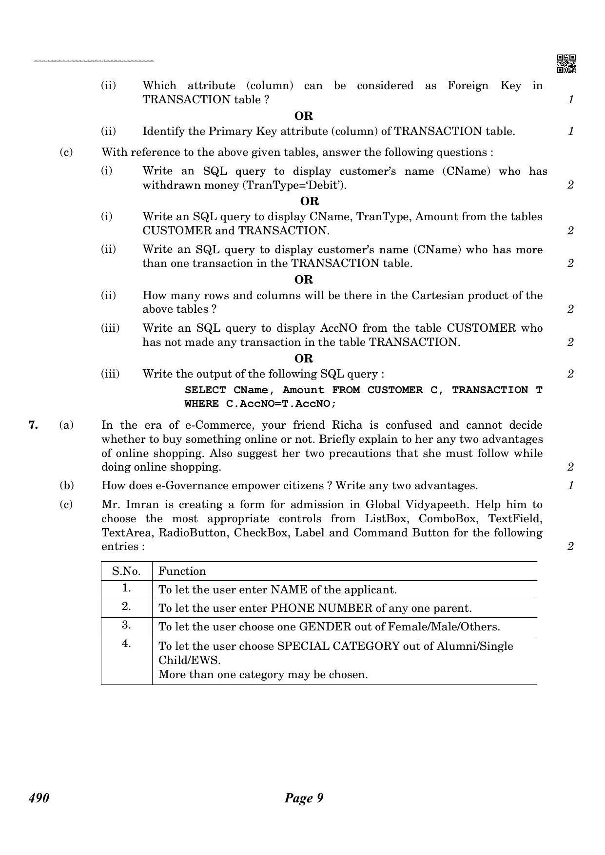 CBSE Class 12 QP_265_informatic_practice_old 2021 Compartment Question Paper - Page 9