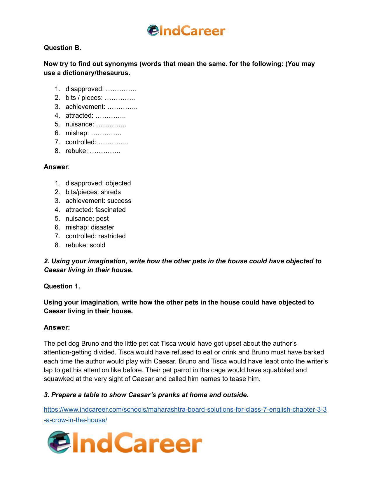 Maharashtra Board Solutions for Class 7- English: Chapter 3.3- A Crow in the House - Page 3