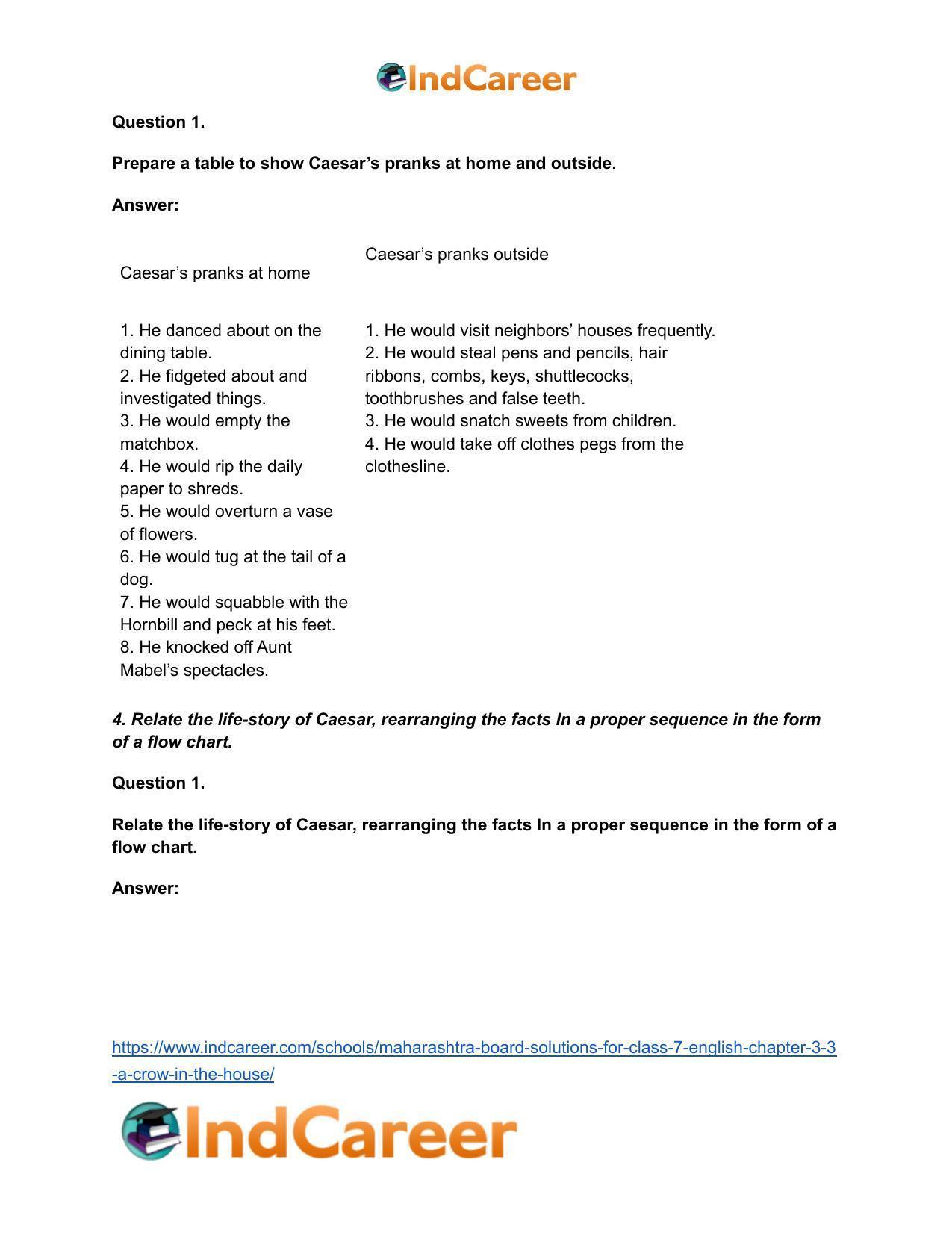 Maharashtra Board Solutions for Class 7- English: Chapter 3.3- A Crow in the House - Page 4