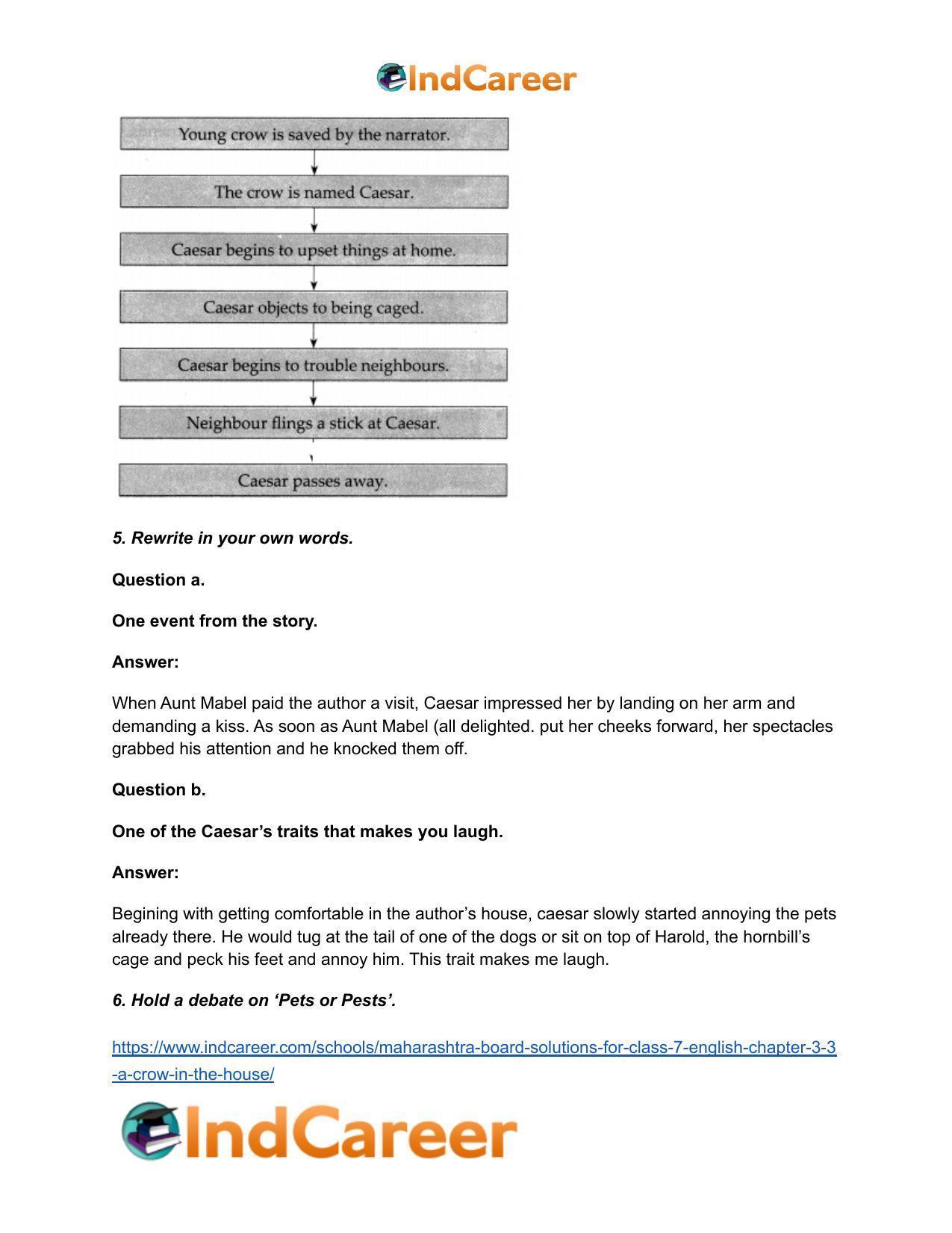 Maharashtra Board Solutions for Class 7- English: Chapter 3.3- A Crow in the House - Page 5