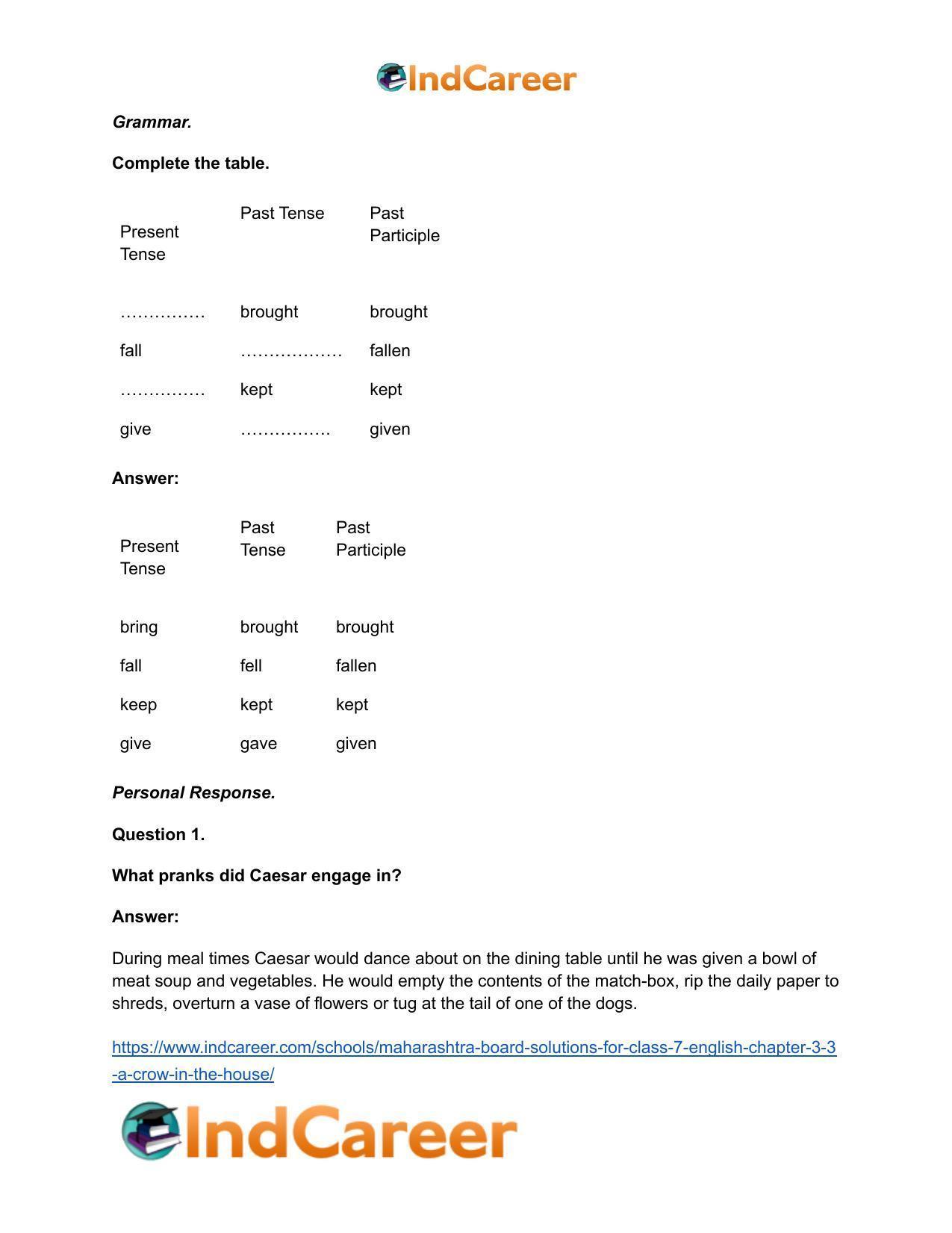 Maharashtra Board Solutions for Class 7- English: Chapter 3.3- A Crow in the House - Page 12