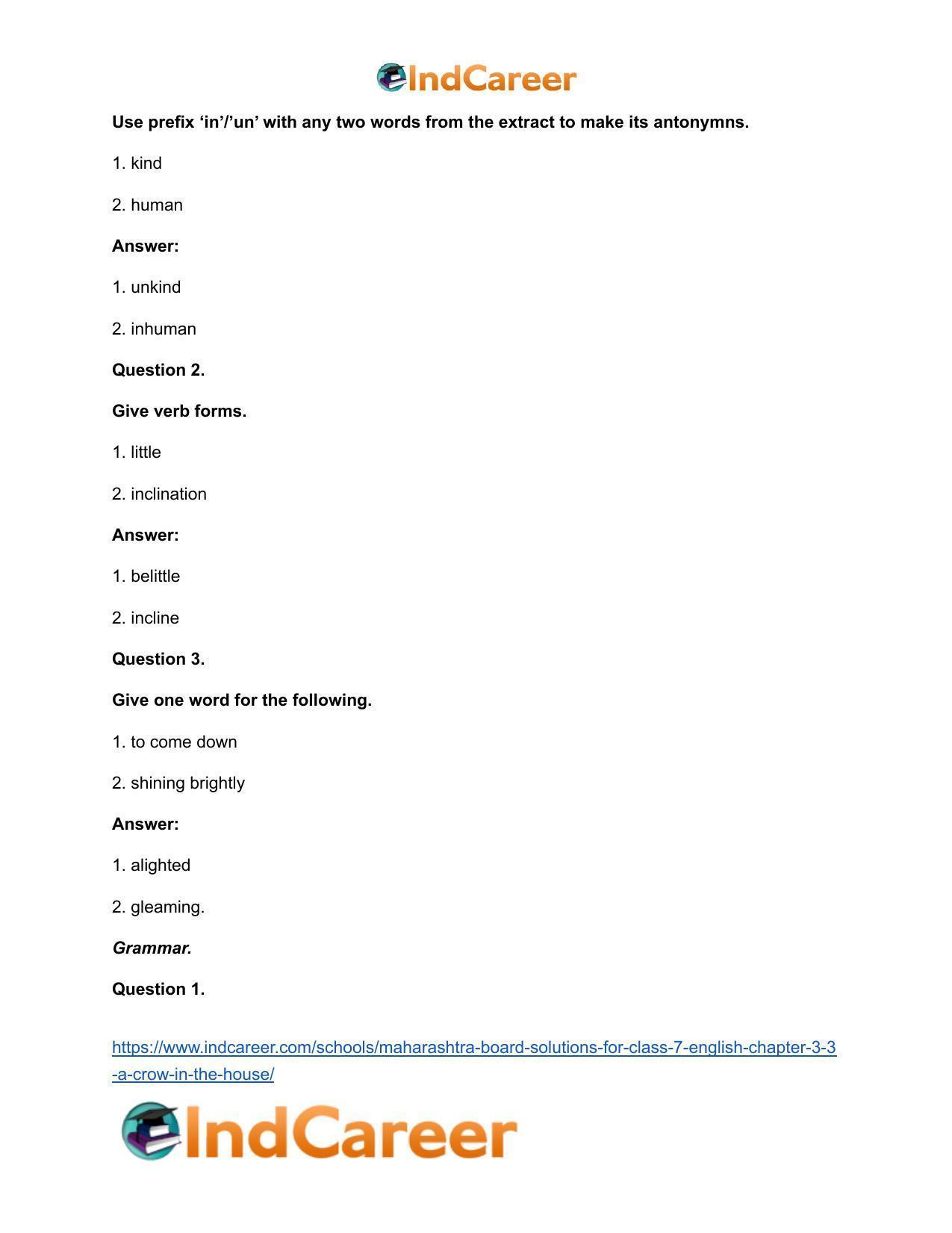 Maharashtra Board Solutions for Class 7- English: Chapter 3.3- A Crow in the House - Page 14