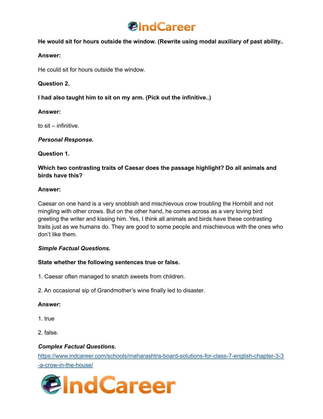 Maharashtra Board Solutions for Class 7- English: Chapter 3.3- A Crow in the House - Page 15