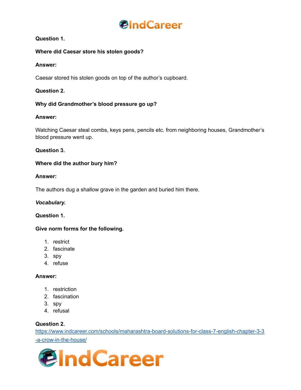 Maharashtra Board Solutions for Class 7- English: Chapter 3.3- A Crow in the House - Page 16