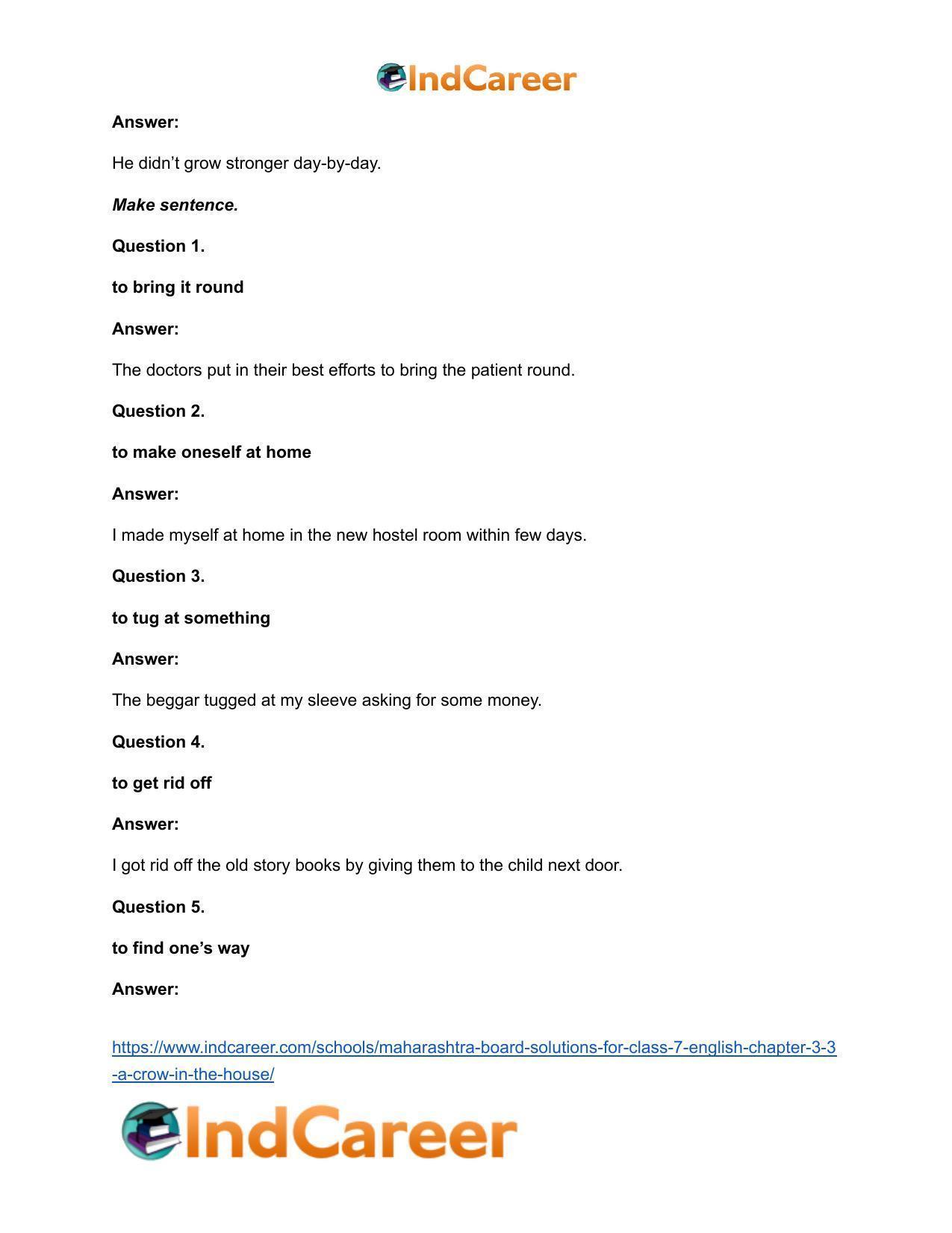 Maharashtra Board Solutions for Class 7- English: Chapter 3.3- A Crow in the House - Page 18