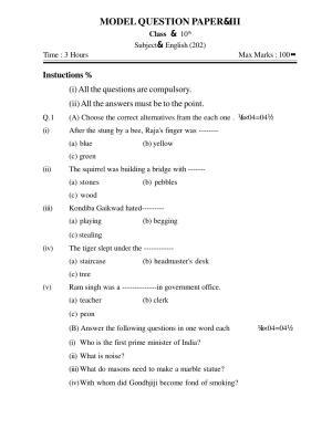 CGSOS Class 10th Model Question Paper - English - III