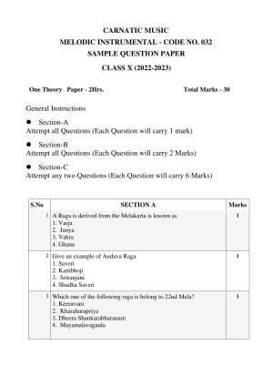 CBSE Class 10 Carnatic Music-Melodic Instruments Sample Papers 2023