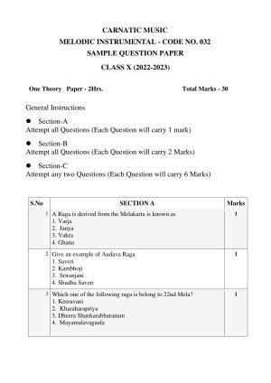 CBSE Class 10 Carnatic Music-Melodic Instruments Sample Papers 2023