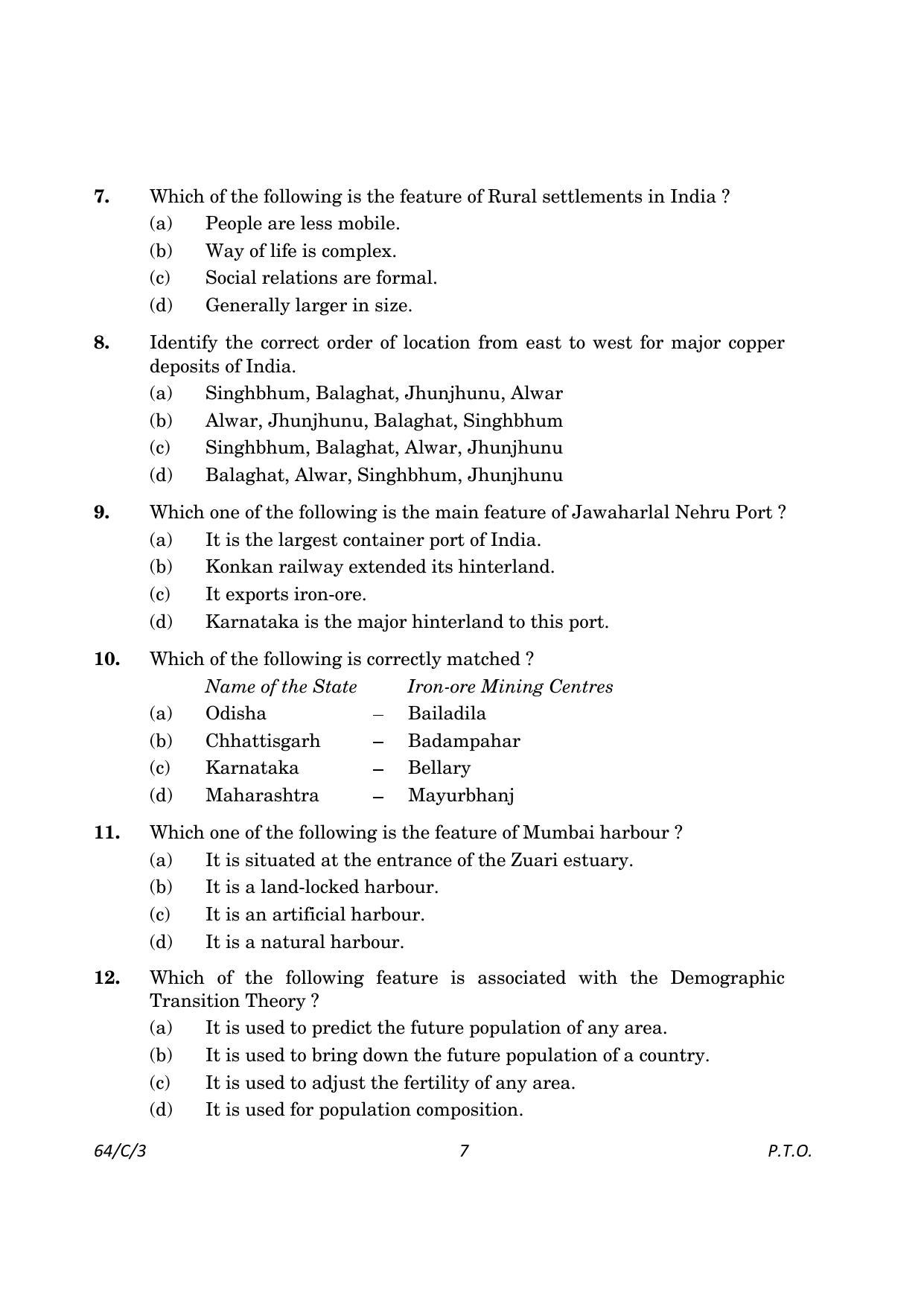 CBSE Class 12 64-3 Geography 2023 (Compartment) Question Paper - Page 7