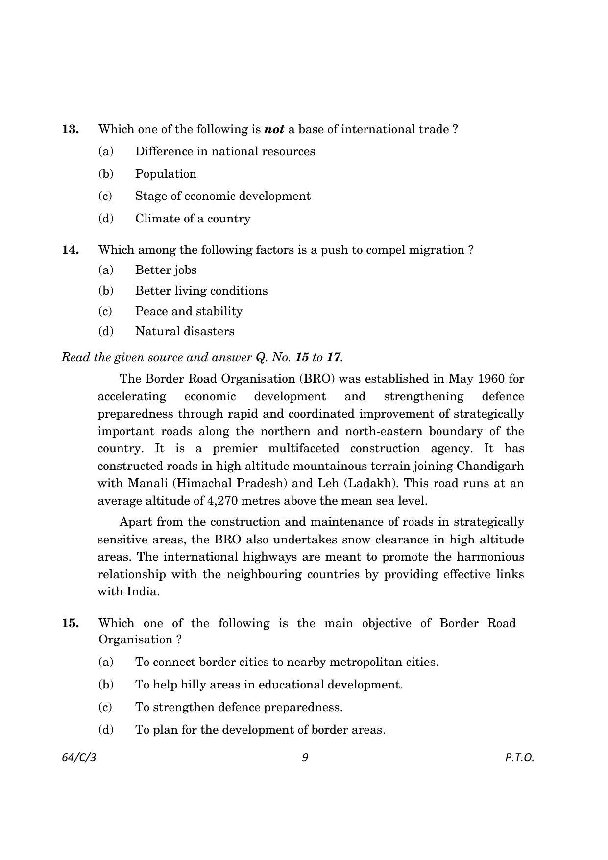 CBSE Class 12 64-3 Geography 2023 (Compartment) Question Paper - Page 9