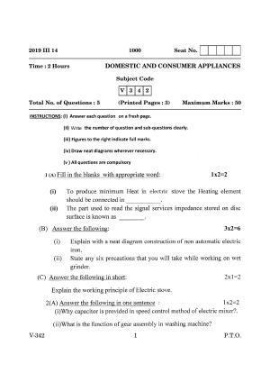 Goa Board Class 12 Domestic and Consumer Appliances  2019 (March 2019) Question Paper