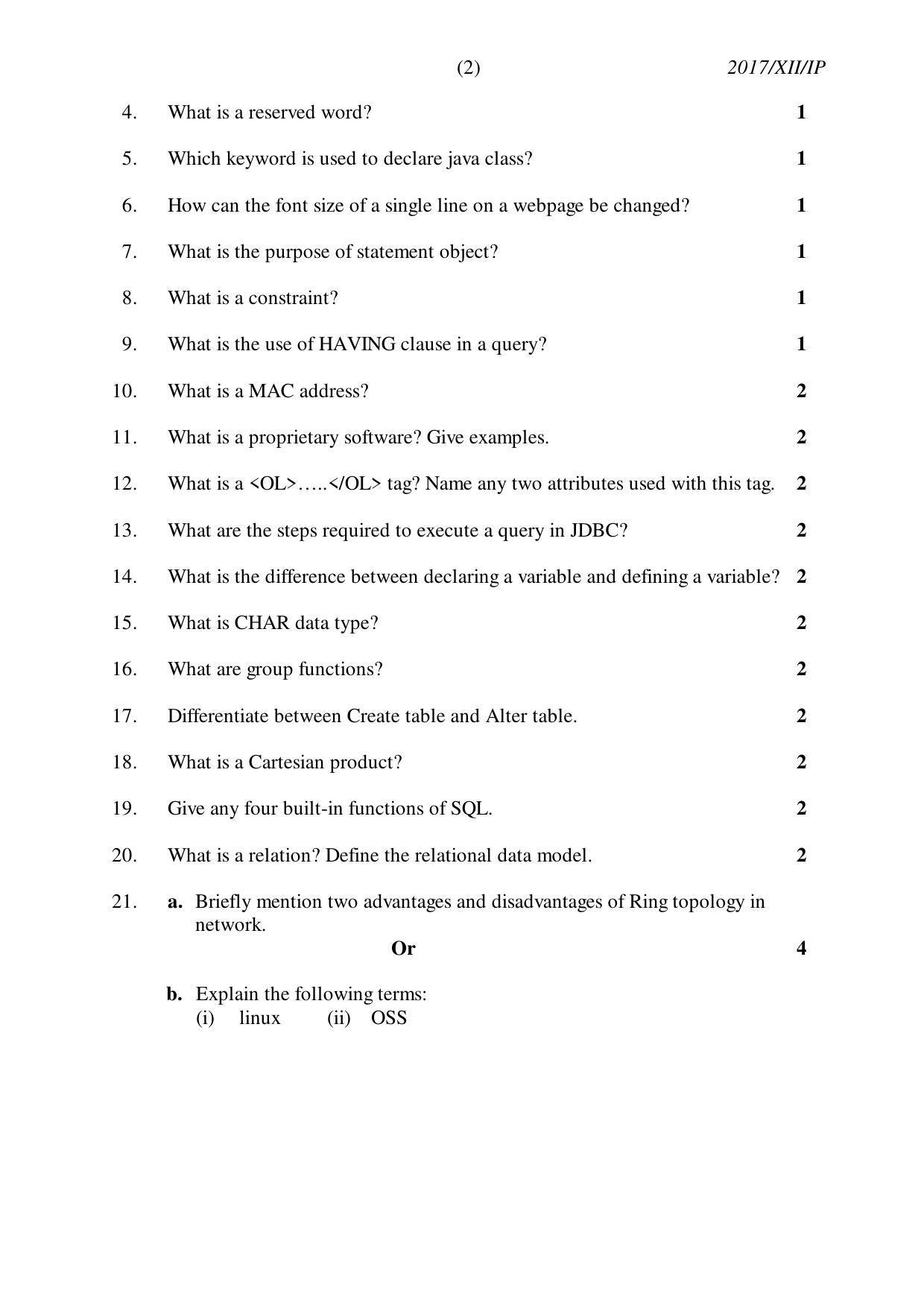 Nagaland Board Class 12 INFORMATICS PRACTICES 2017 Question Papers - Page 2