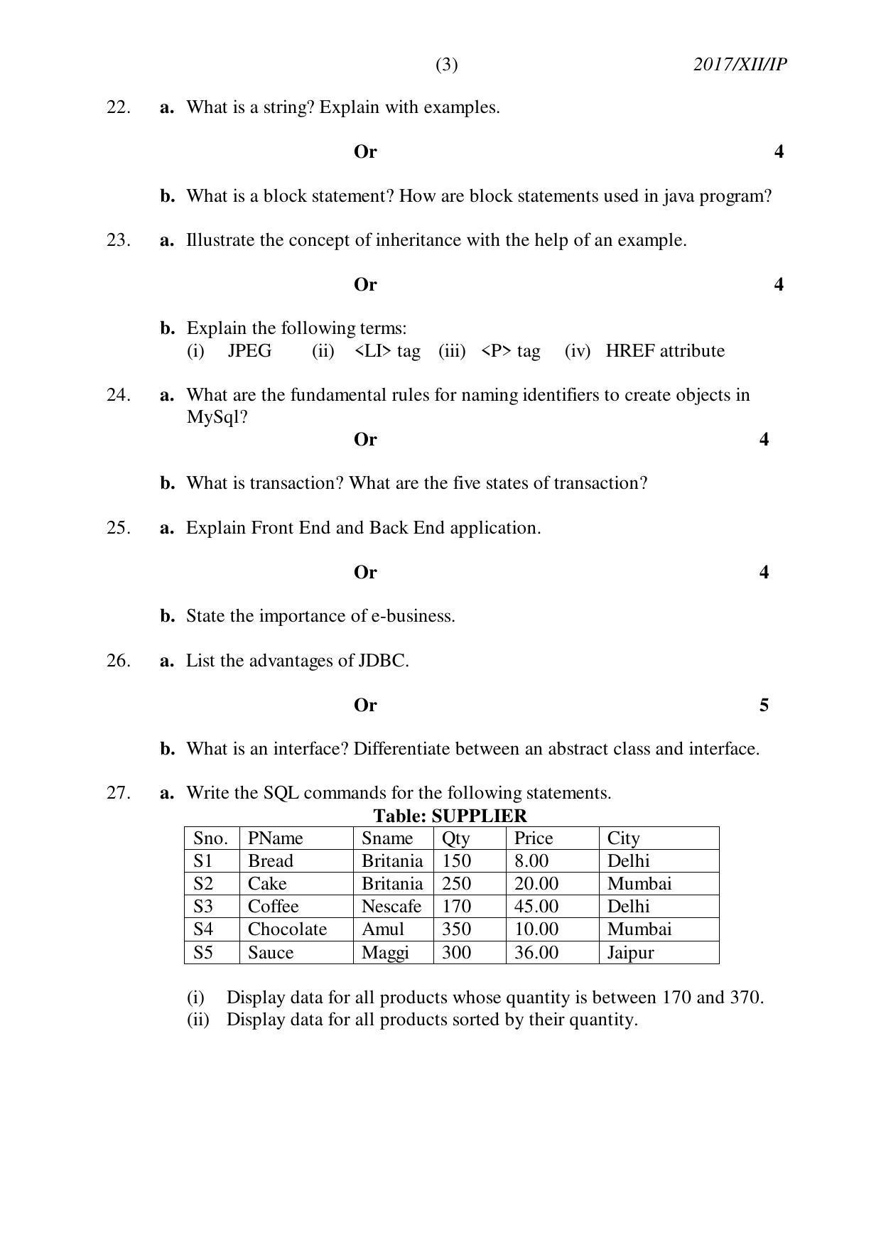 Nagaland Board Class 12 INFORMATICS PRACTICES 2017 Question Papers - Page 3