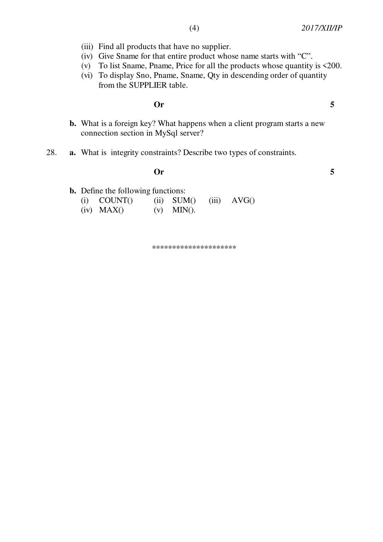 Nagaland Board Class 12 INFORMATICS PRACTICES 2017 Question Papers - Page 4