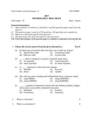 Nagaland Board Class 12 INFORMATICS PRACTICES 2017 Question Papers