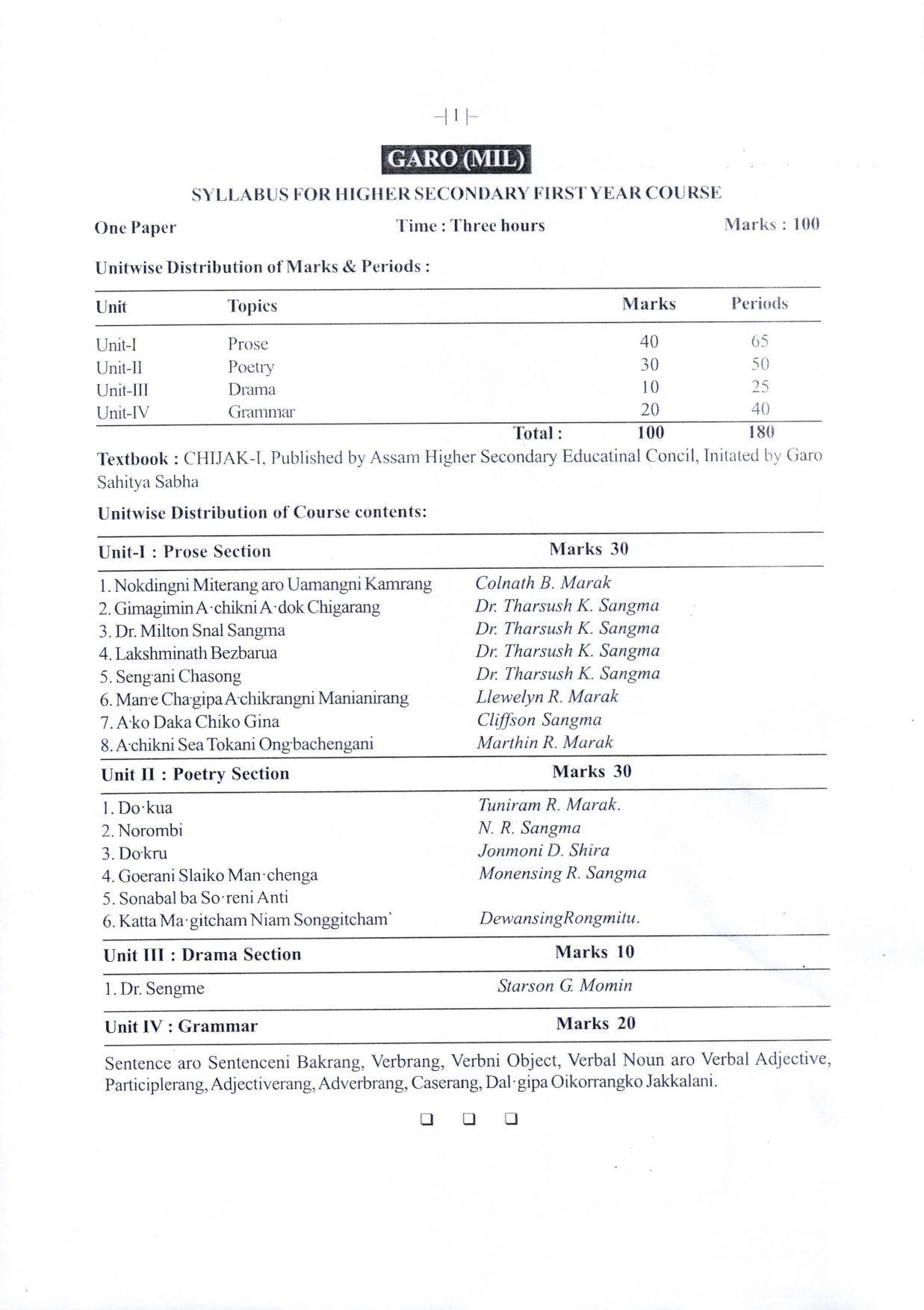 AHSEC Class 12 MIL(GARO) Question Papers 2021 - Page 1
