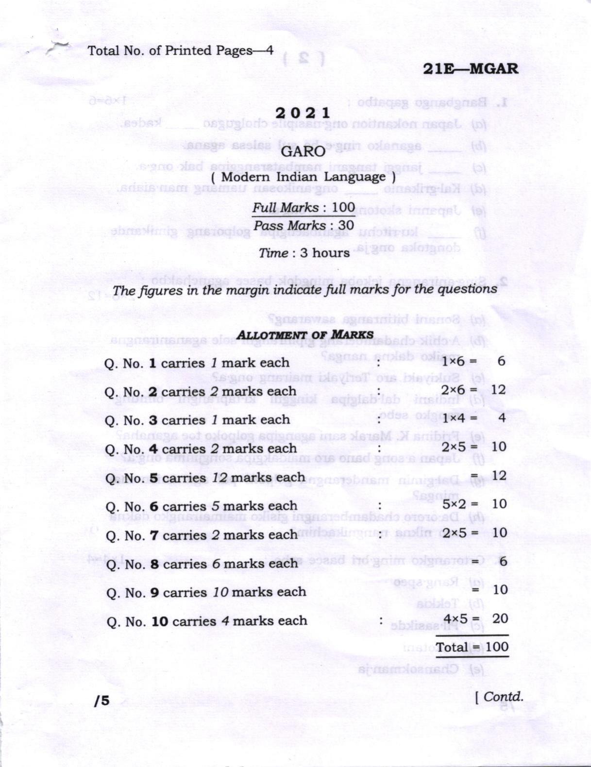 AHSEC Class 12 MIL(GARO) Question Papers 2021 - Page 2