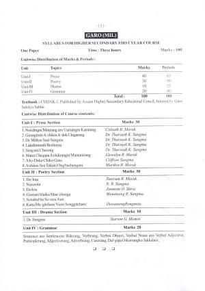 AHSEC Class 12 MIL(GARO) Question Papers 2021