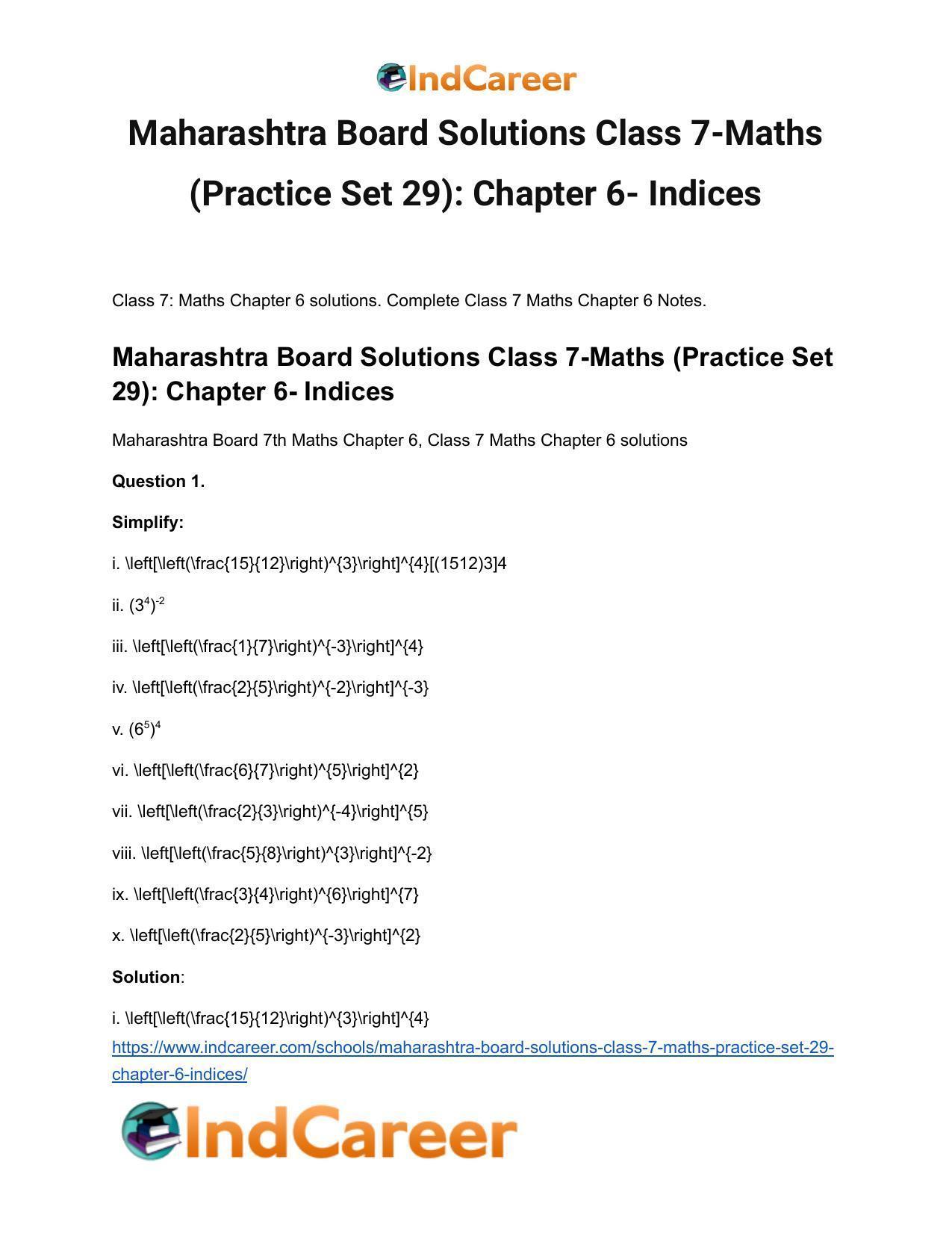 Maharashtra Board Solutions Class 7-Maths (Practice Set 29): Chapter 6- Indices - Page 2