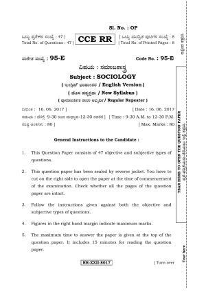 Karnataka SSLC SOCIOLOGY - ENGLISH (95-E CCE RR_sp1) (Supplementary) June 2017 Question Paper