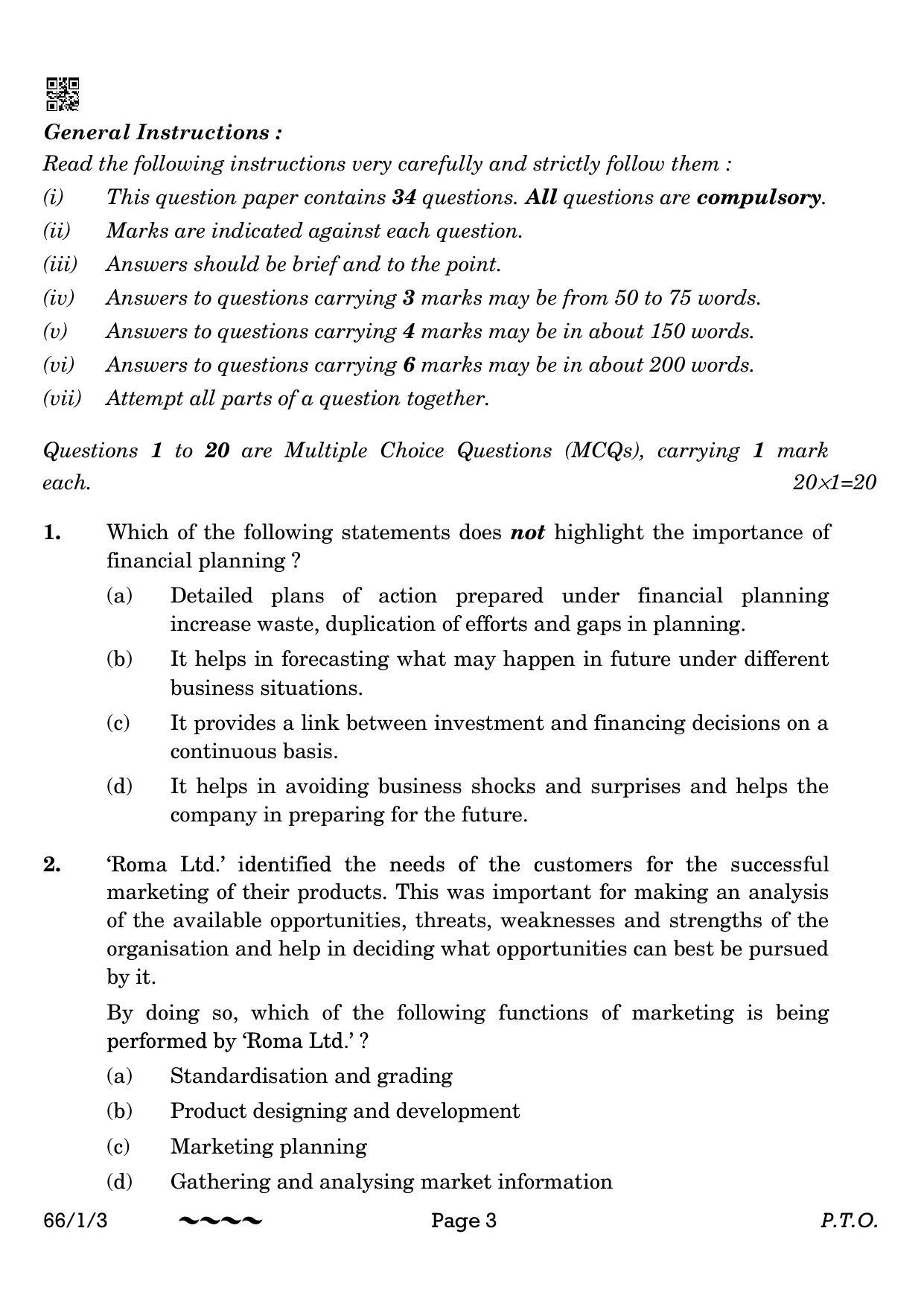 CBSE Class 12 66-1-3 Business Studies 2023 Question Paper - Page 3