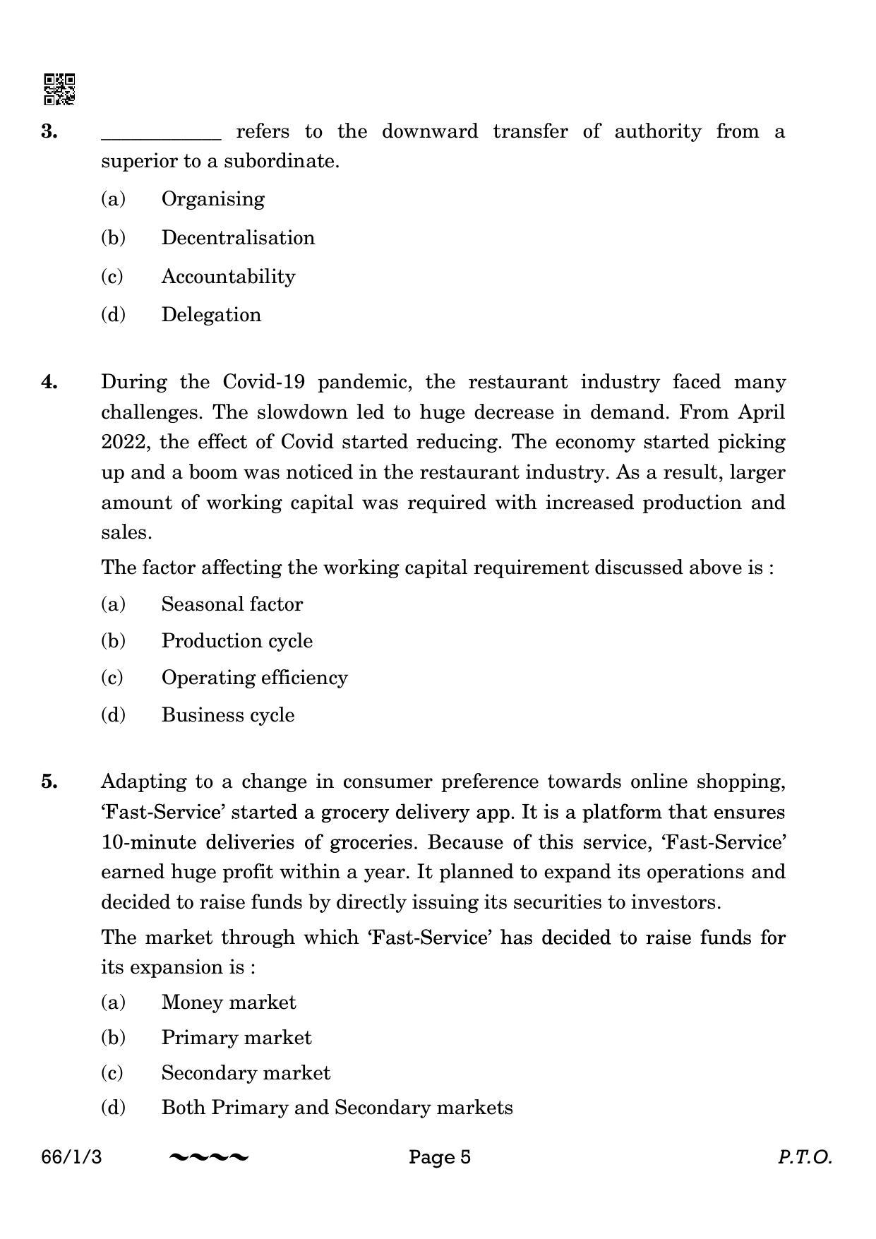 CBSE Class 12 66-1-3 Business Studies 2023 Question Paper - Page 5