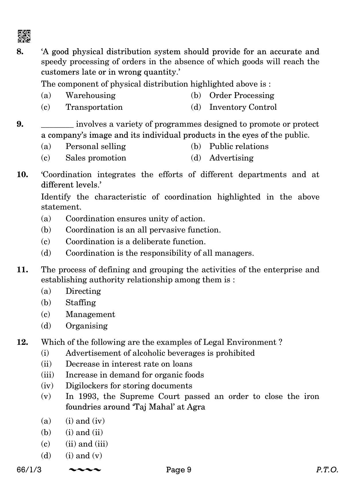 CBSE Class 12 66-1-3 Business Studies 2023 Question Paper - Page 9
