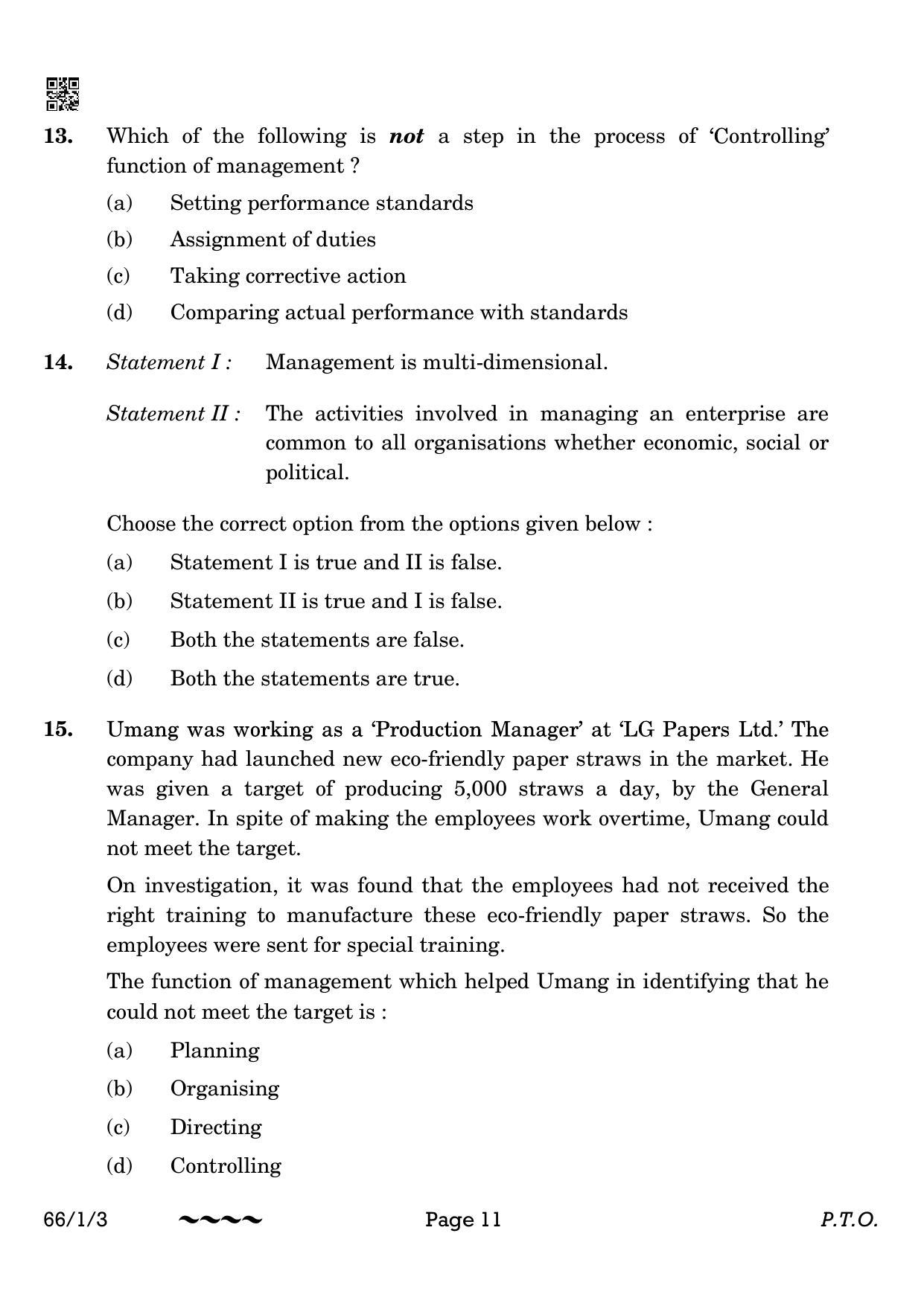 CBSE Class 12 66-1-3 Business Studies 2023 Question Paper - Page 11