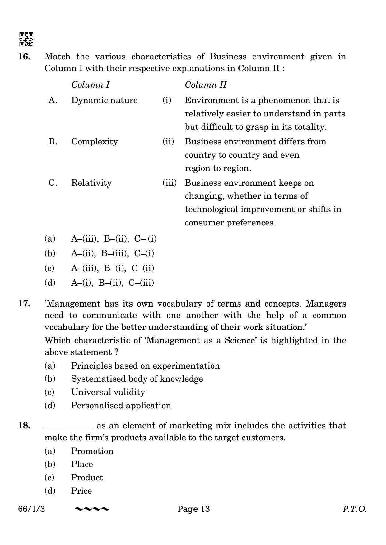 CBSE Class 12 66-1-3 Business Studies 2023 Question Paper - Page 13