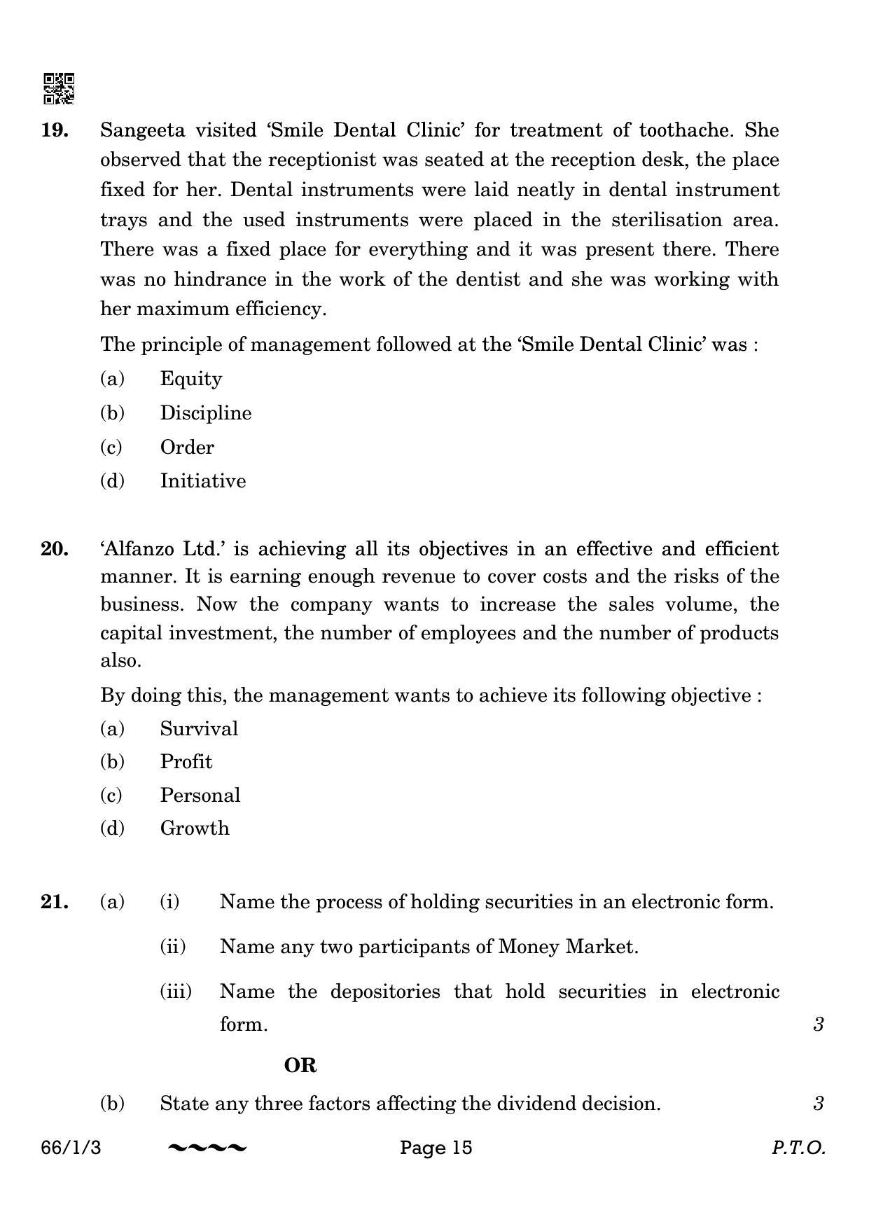 CBSE Class 12 66-1-3 Business Studies 2023 Question Paper - Page 15